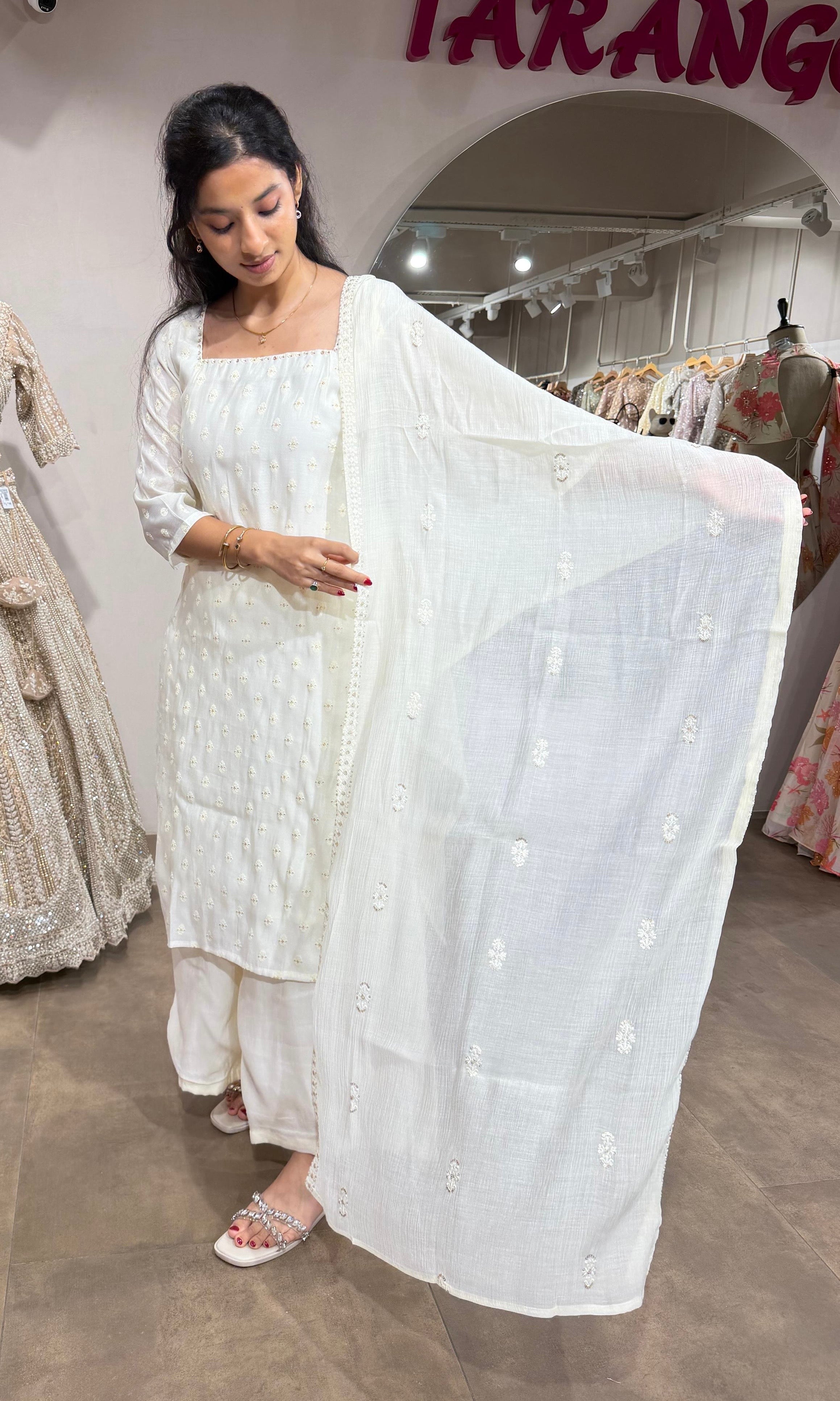 White Elegance Kurta set with Palazzo pants