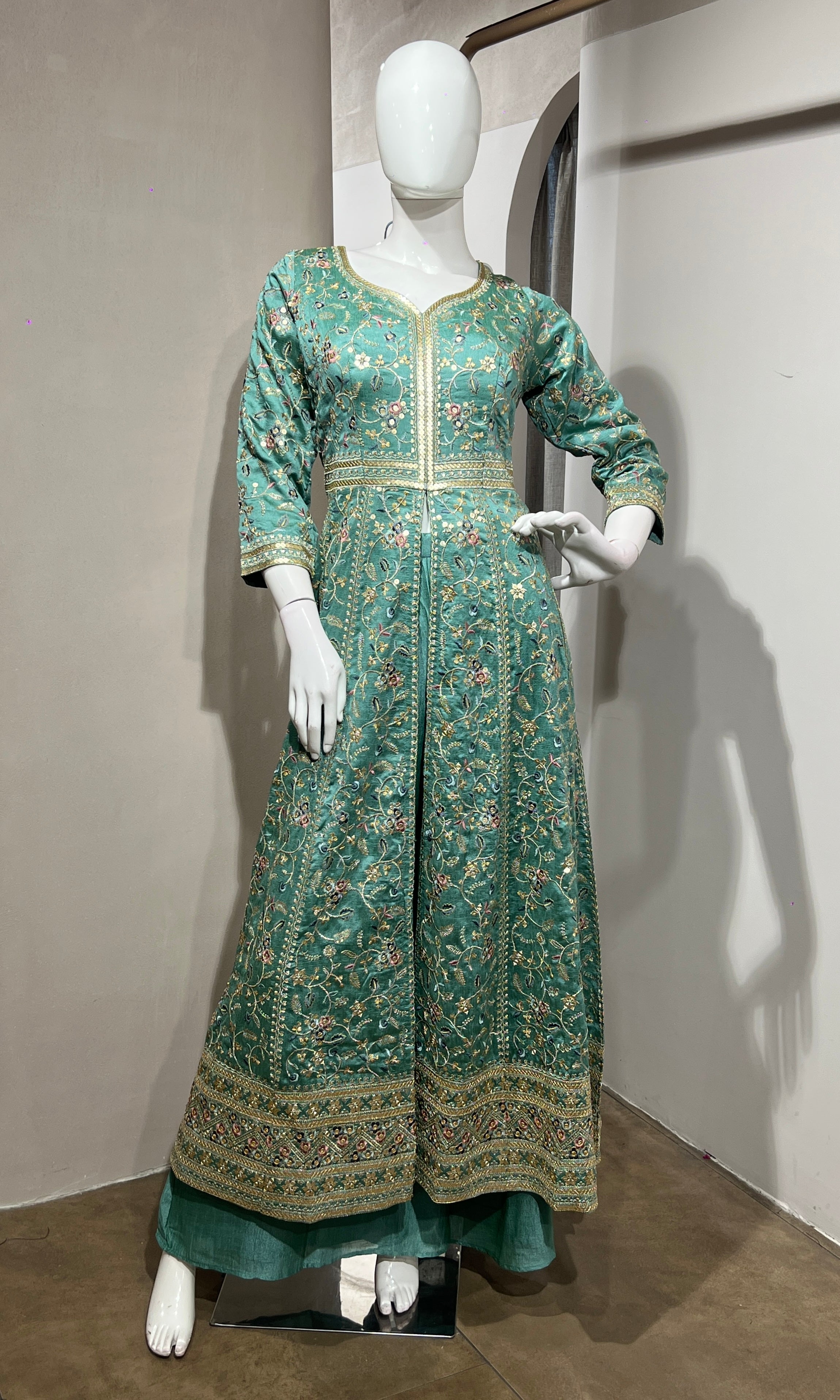 Sea green FRONT SLIT ANARKALI SET