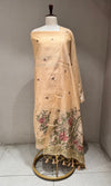 Light Beige floral embroidery dress material