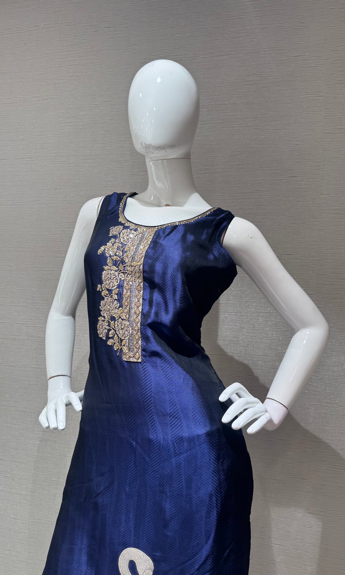 Navy blue Banarasi Brocade Silk Kurta Set with Dupatta