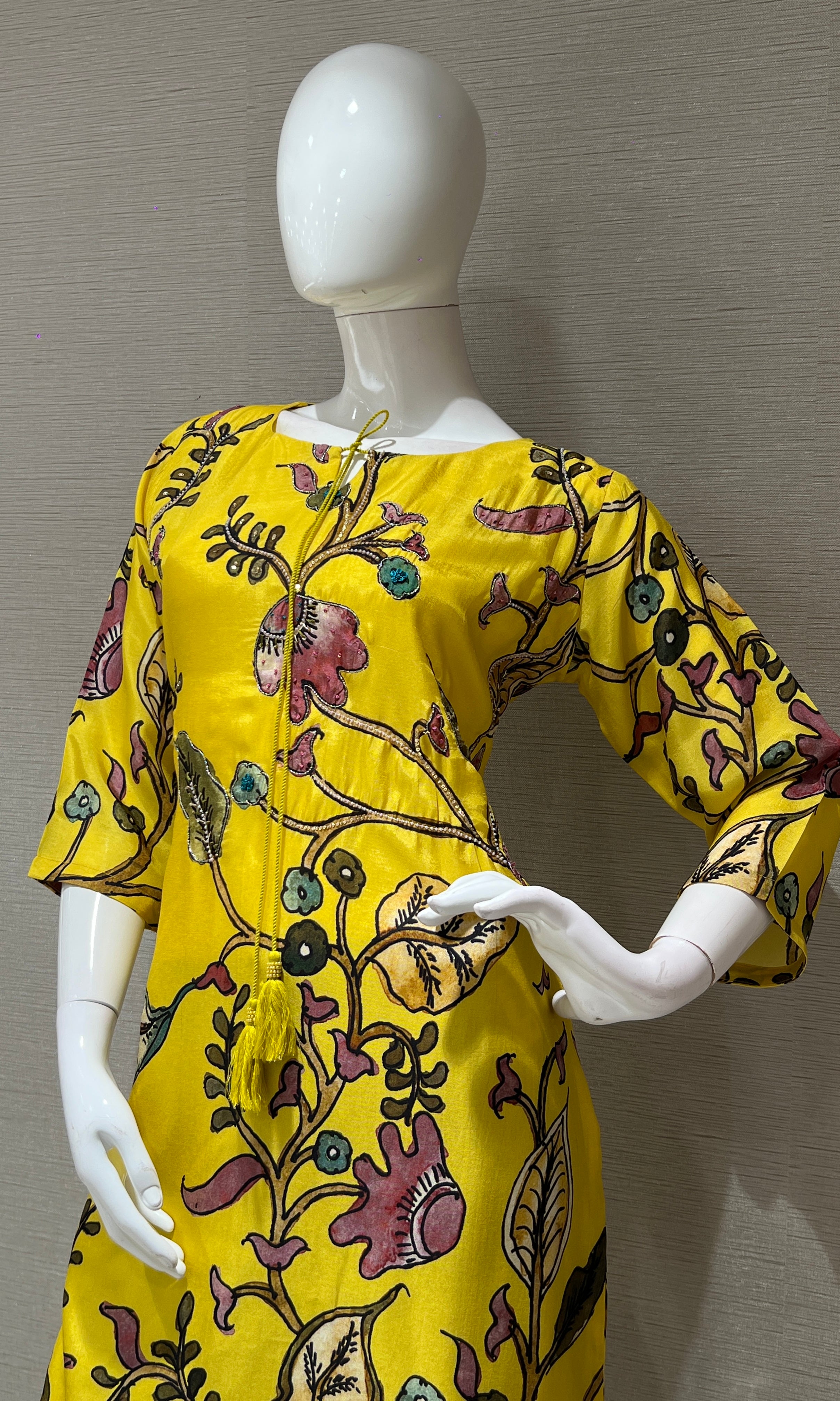 Yellow floral batik print kurti top