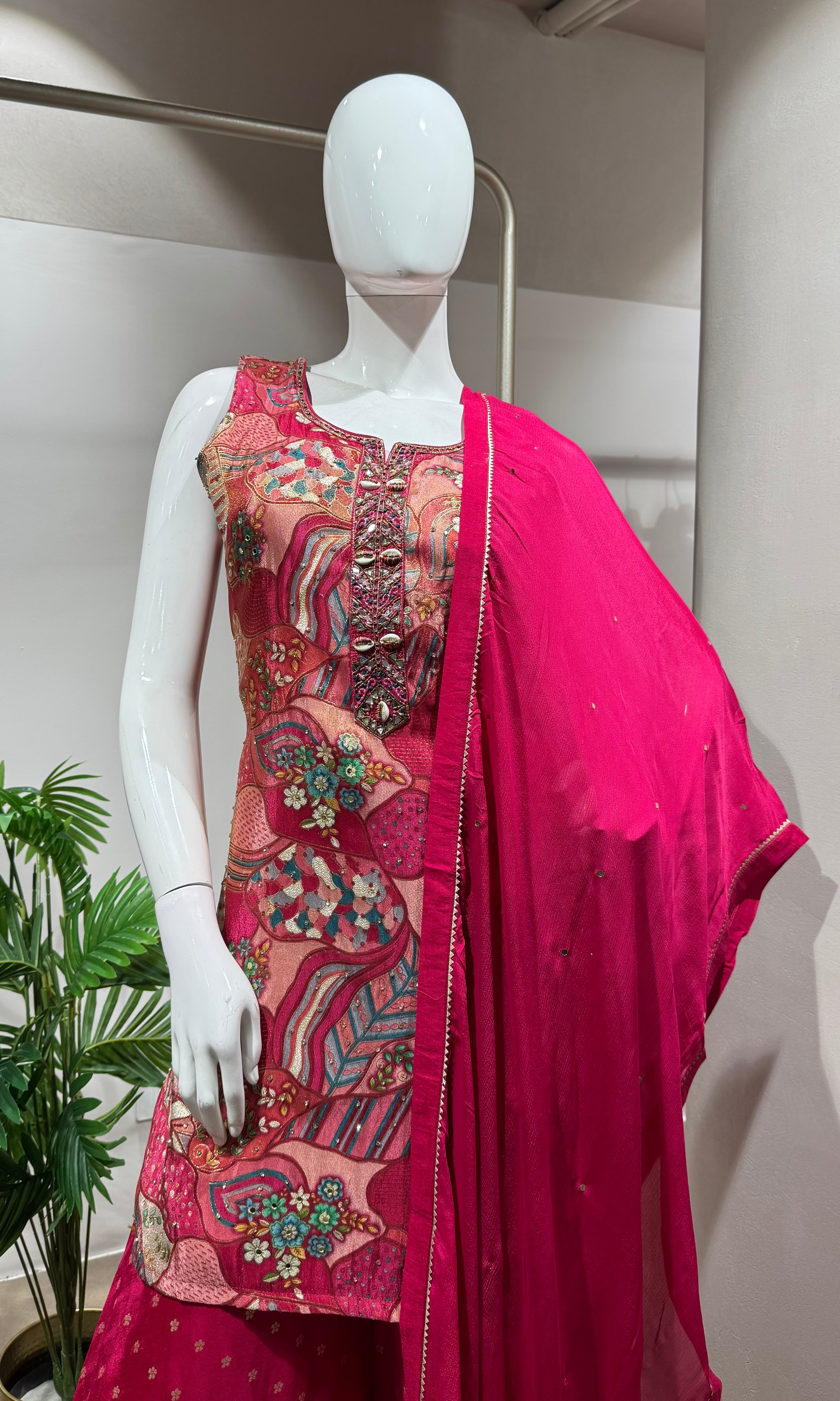 pink with floral sharara set