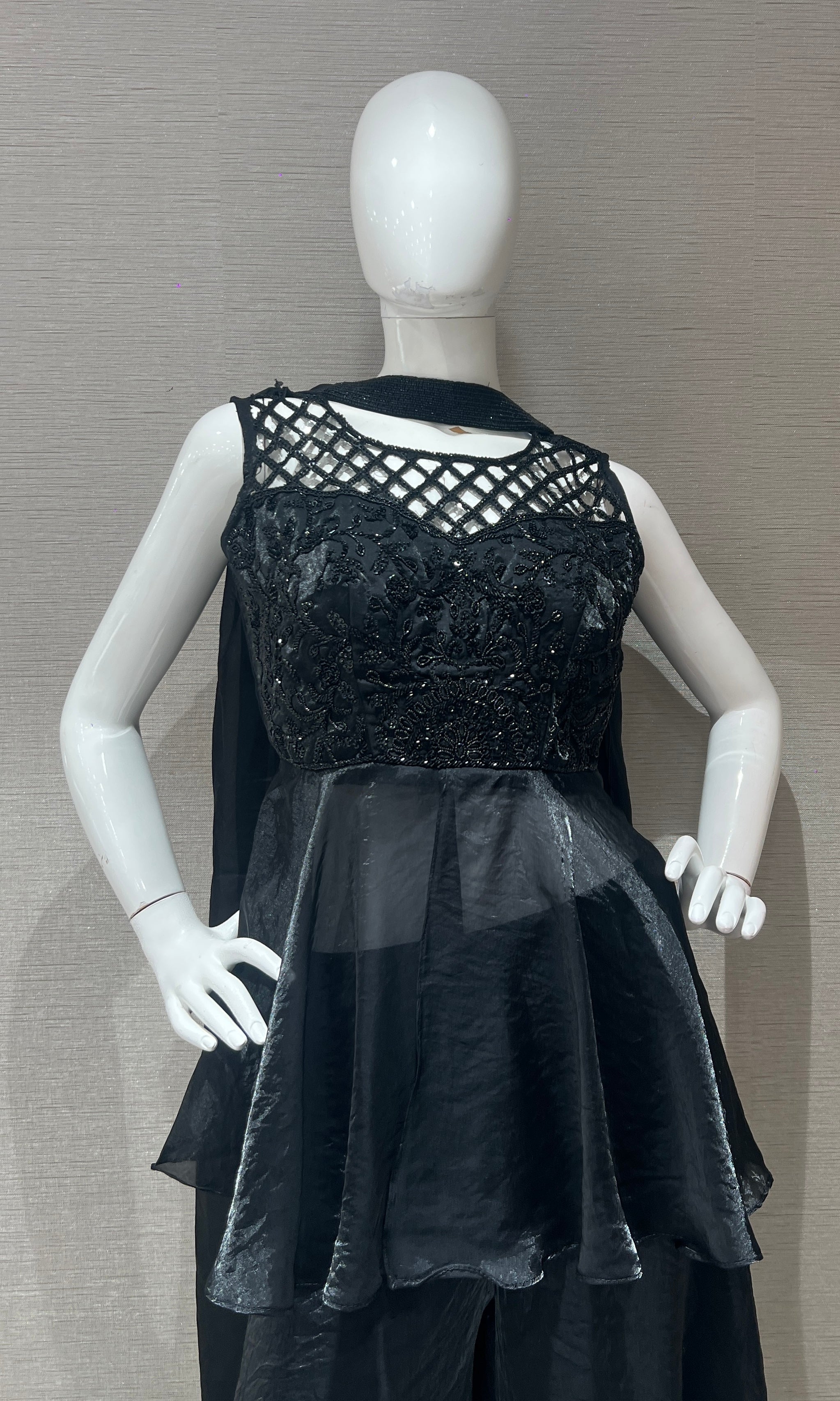 Black Embroidered Peplum palazzo set