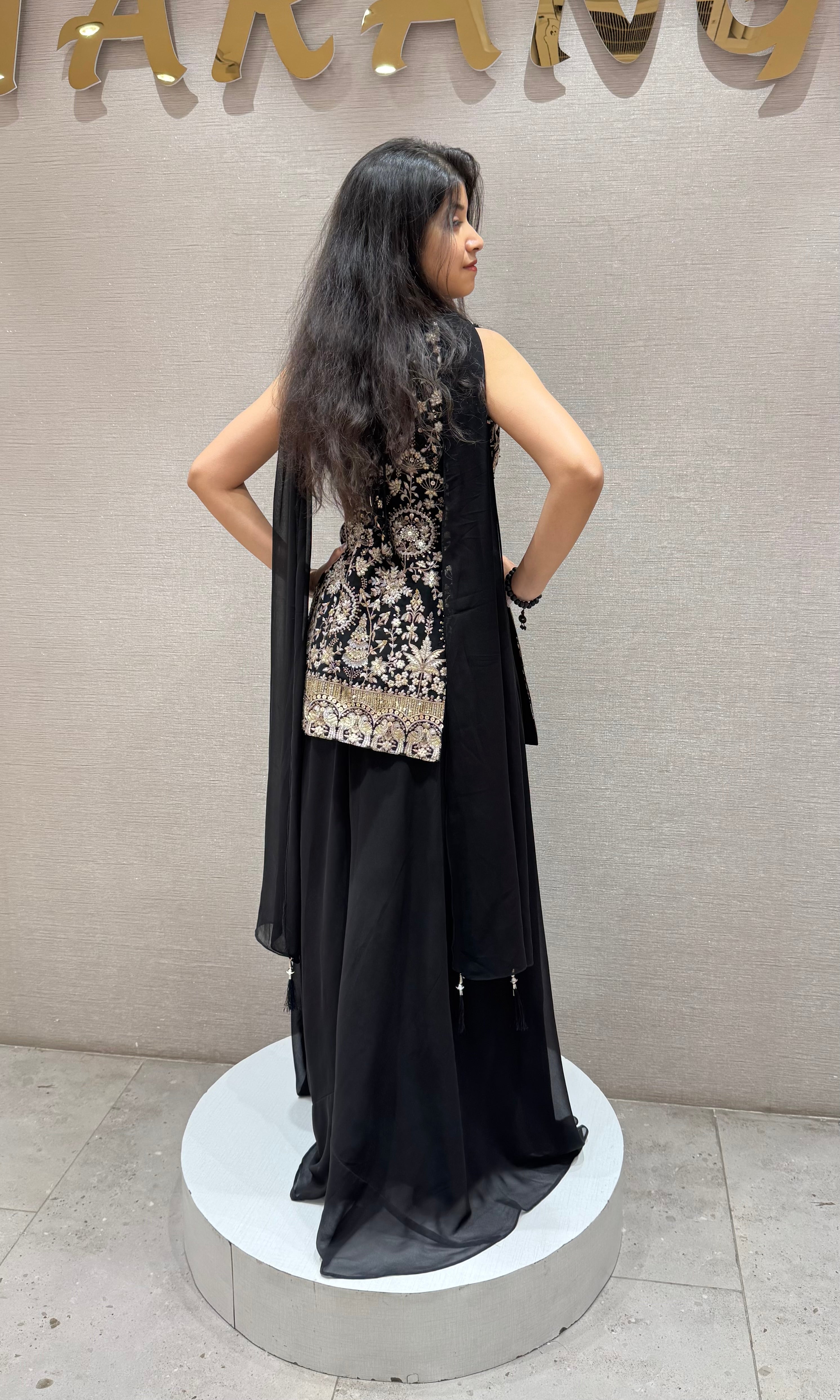 Black GOLDEN EMBROIDERED SHARARA SET