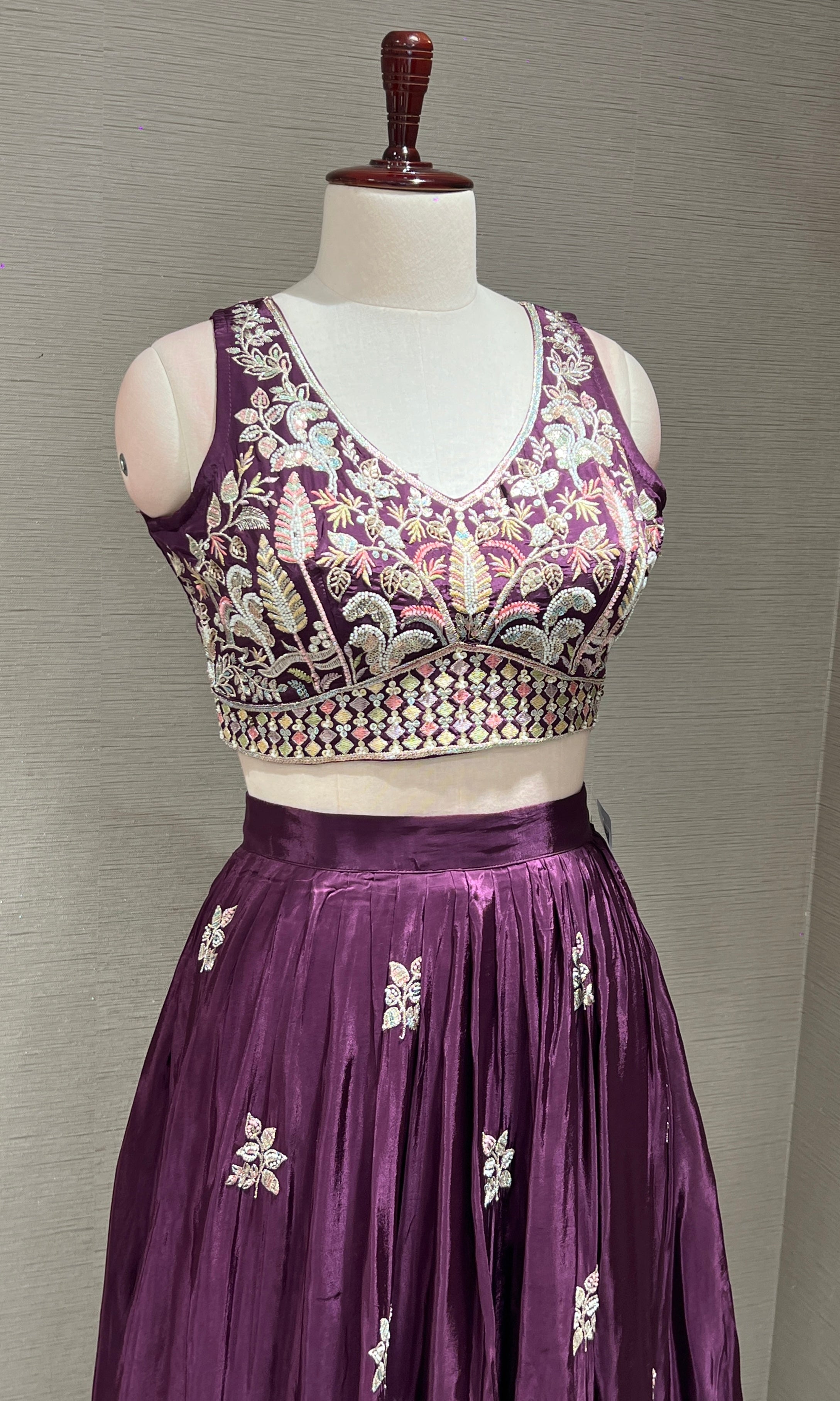 Royal Wine Floral Embroidered Lehenga
