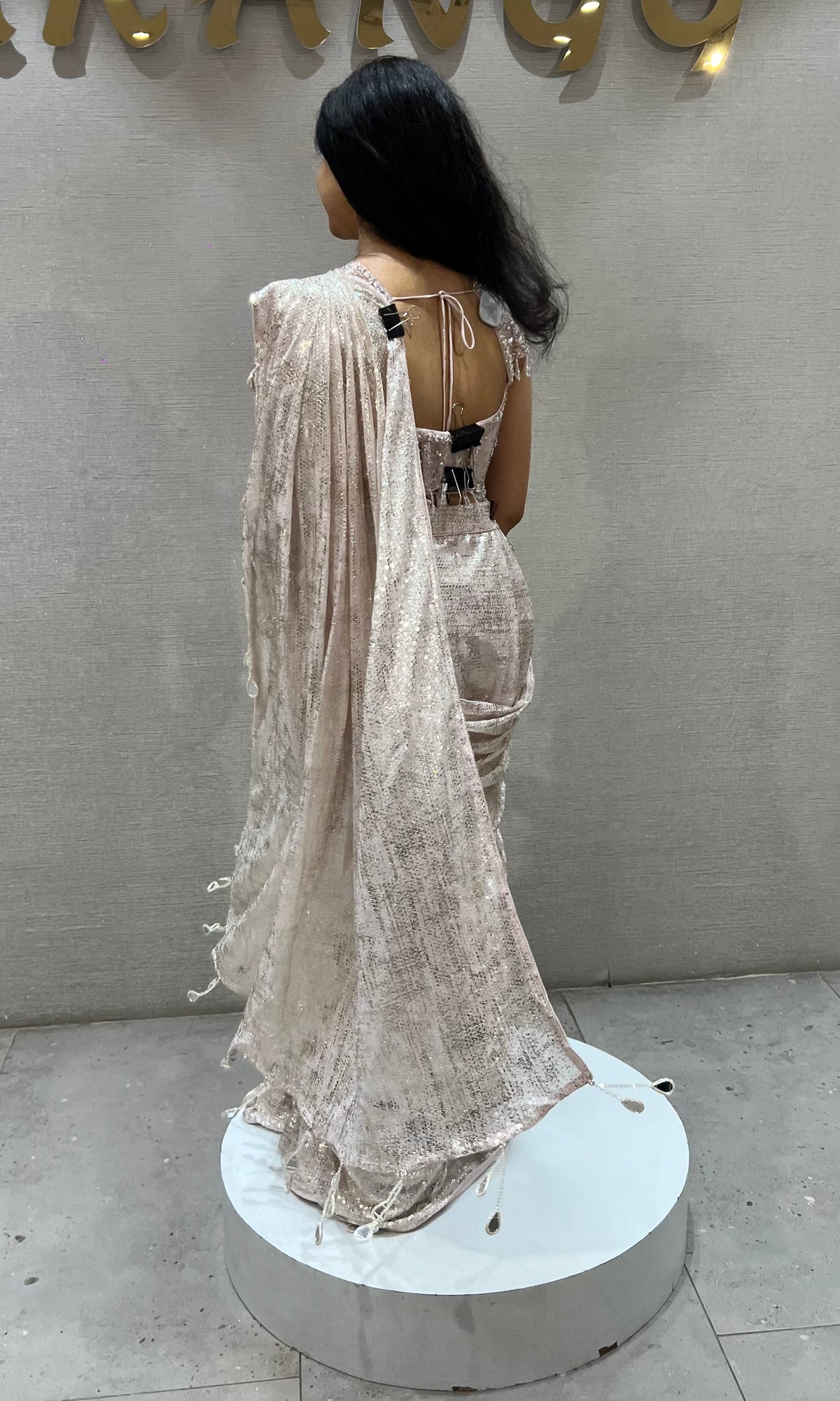 Baby Pink Floral Saree with Embellished Blouse
