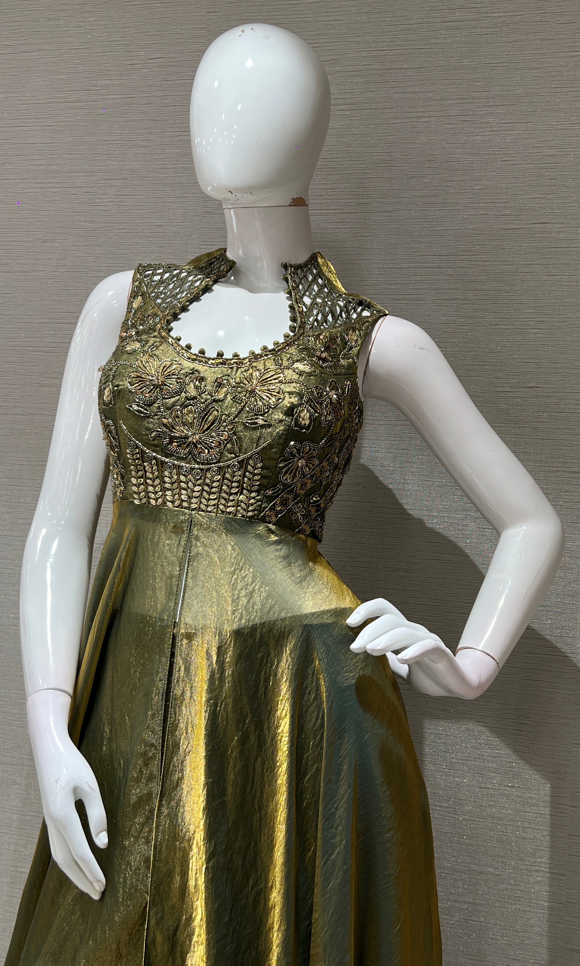 Olive Green Halter Neck ANARKALI