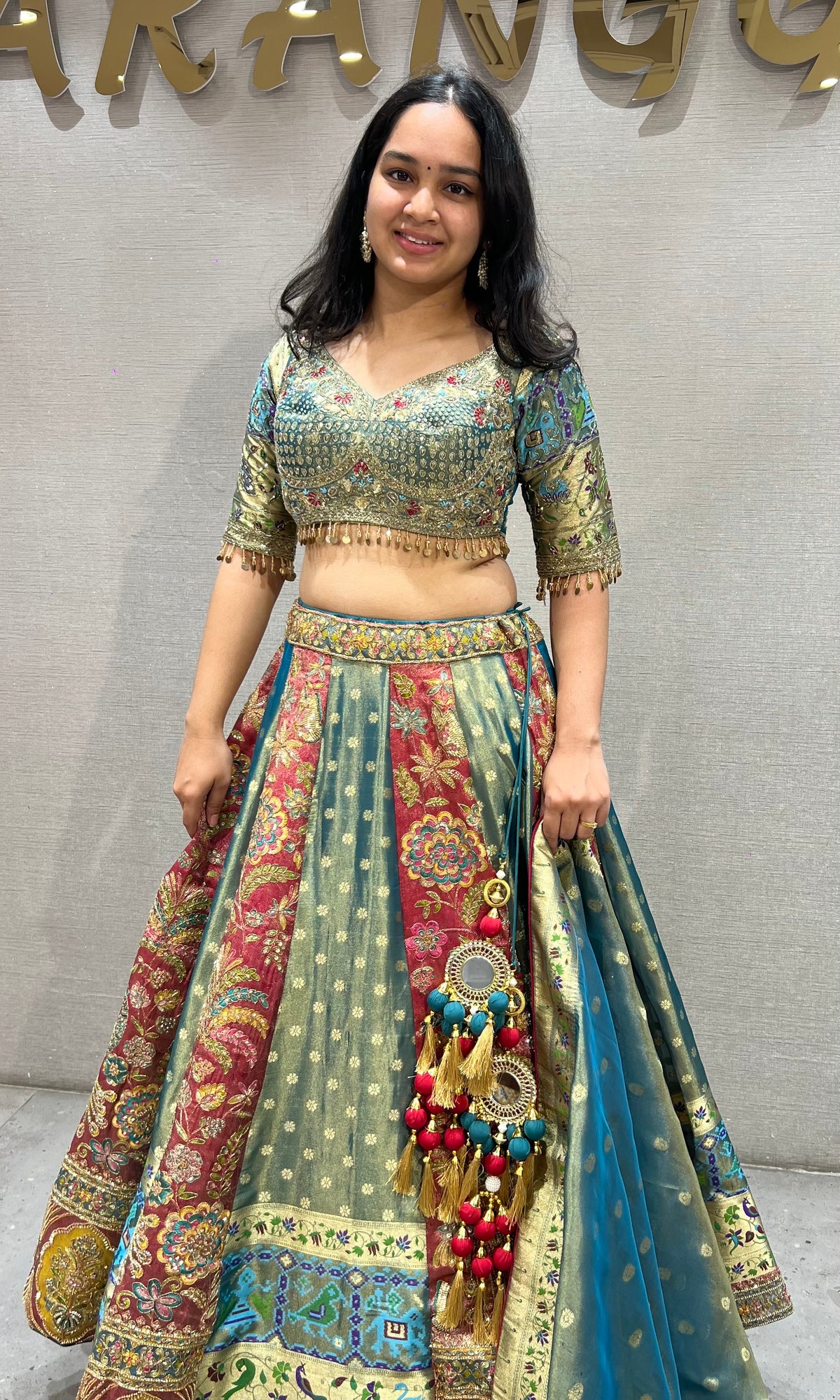 Rama and Golden banarasi Embroidered Silk Lehenga set