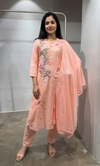 Peach Pastel Floral Embroidered Kurta Set with Dupatta