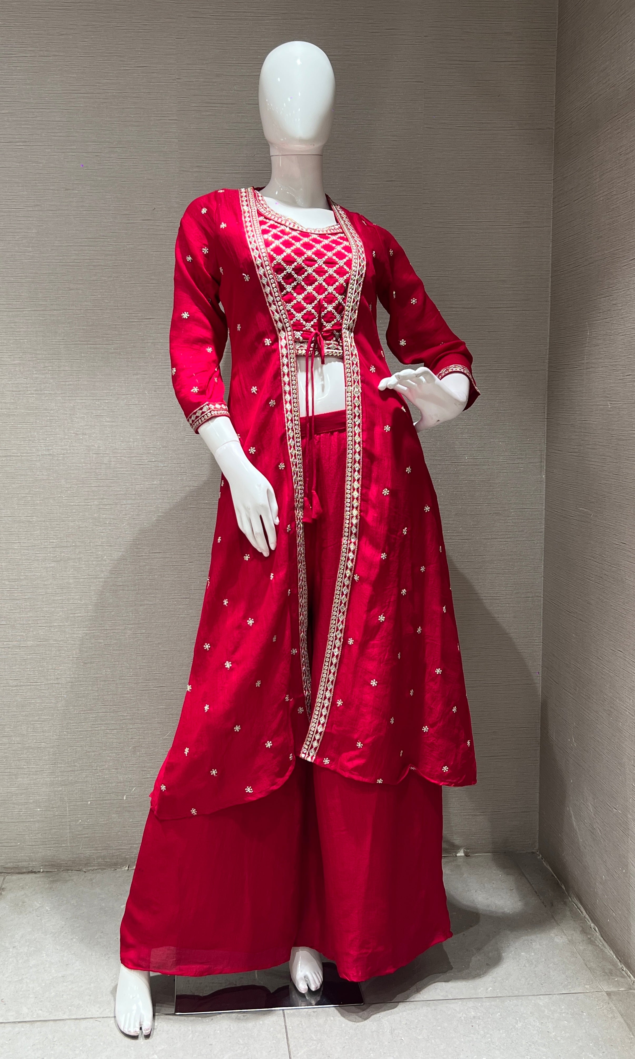 Pink EMBROIDERED JACKET STYLE PALAZZO