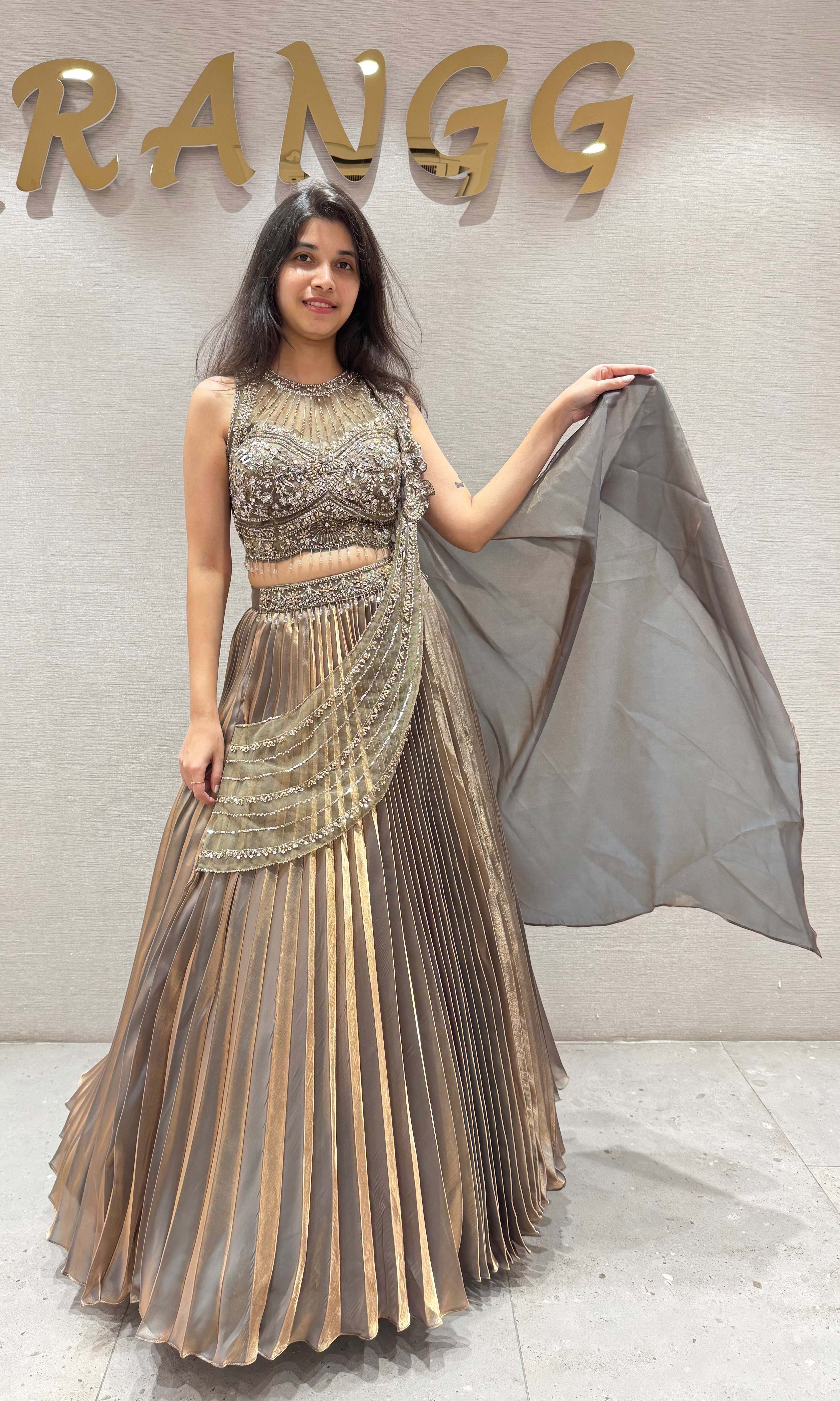 Green GLOW Lehenga WITH HALTER NECK BLOUSE