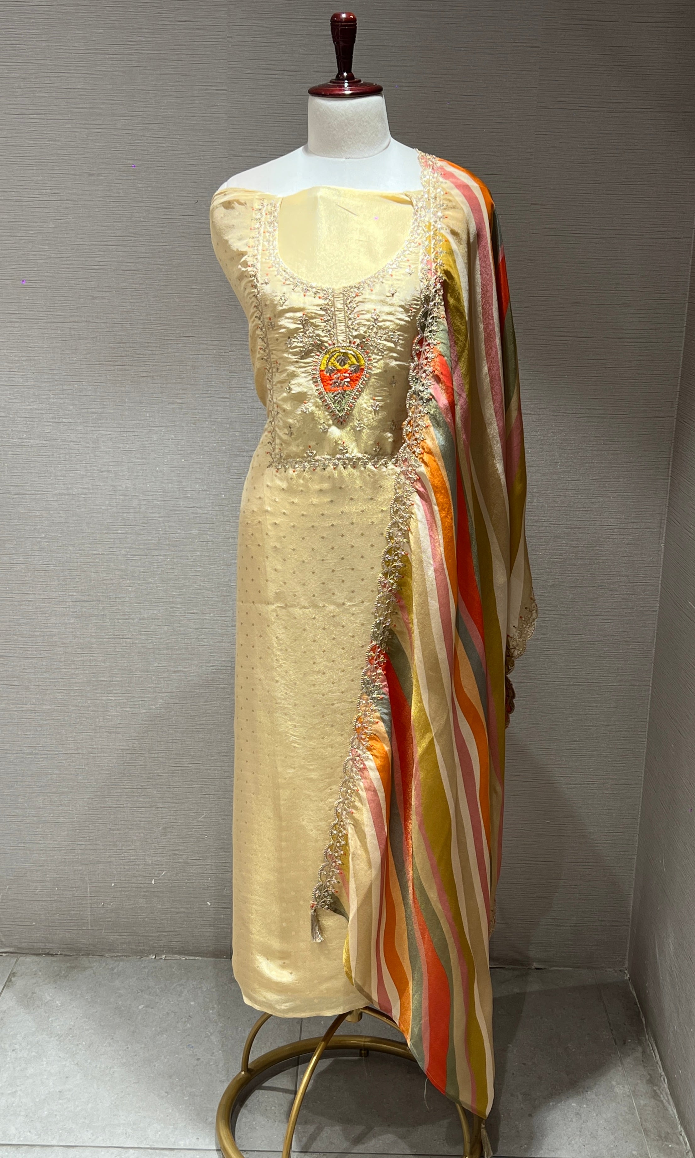 Light beige dress material