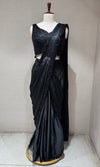 Black Embellished Draped Saree with Ethnic Blouse