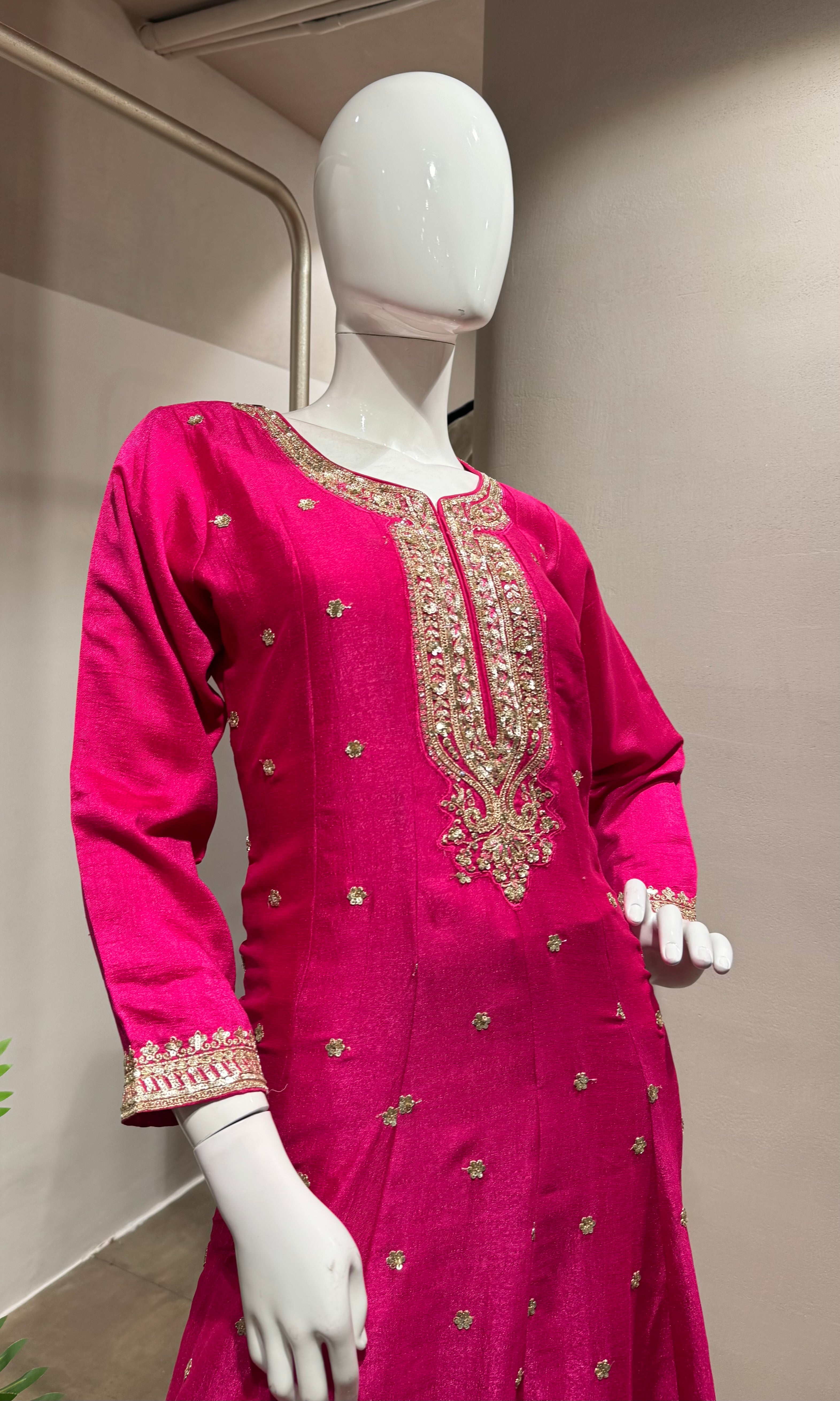 Pink Silk Embroidered Anarkali Set