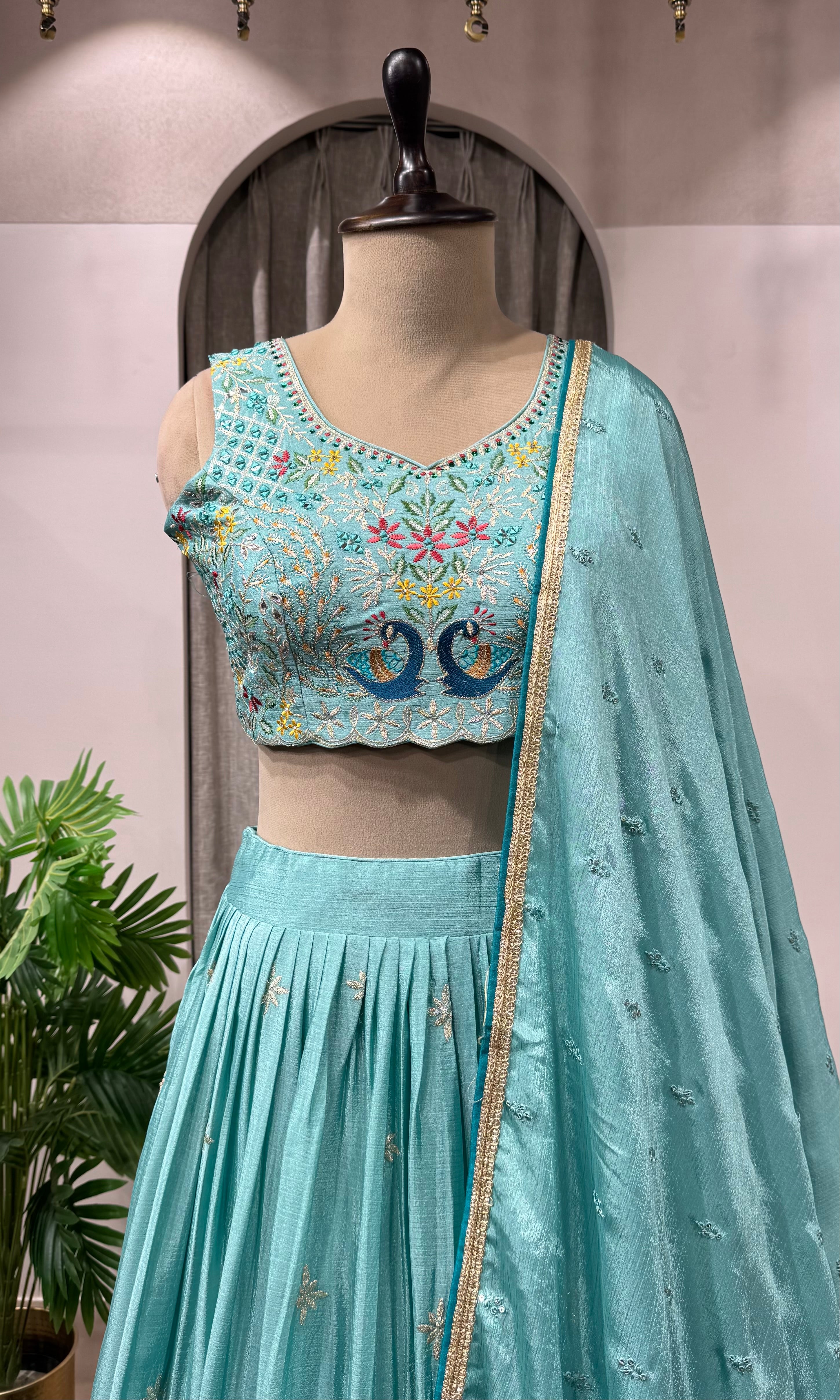 Blue Peacock Embroidered Lehenga Choli