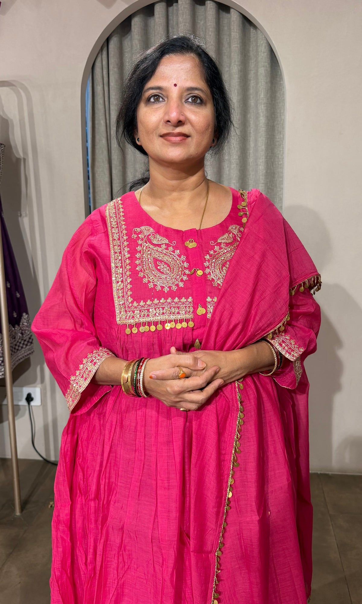 PINK MUL CHANDERI KURTA SET WITH DUPATTA