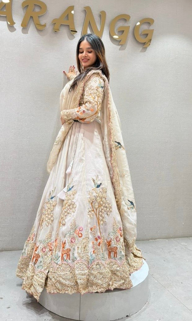 Cream Lehenga WITH MOTI WORK EMBROIDERED