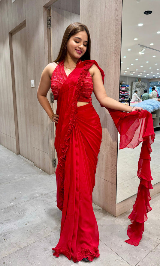 Red one minute saree