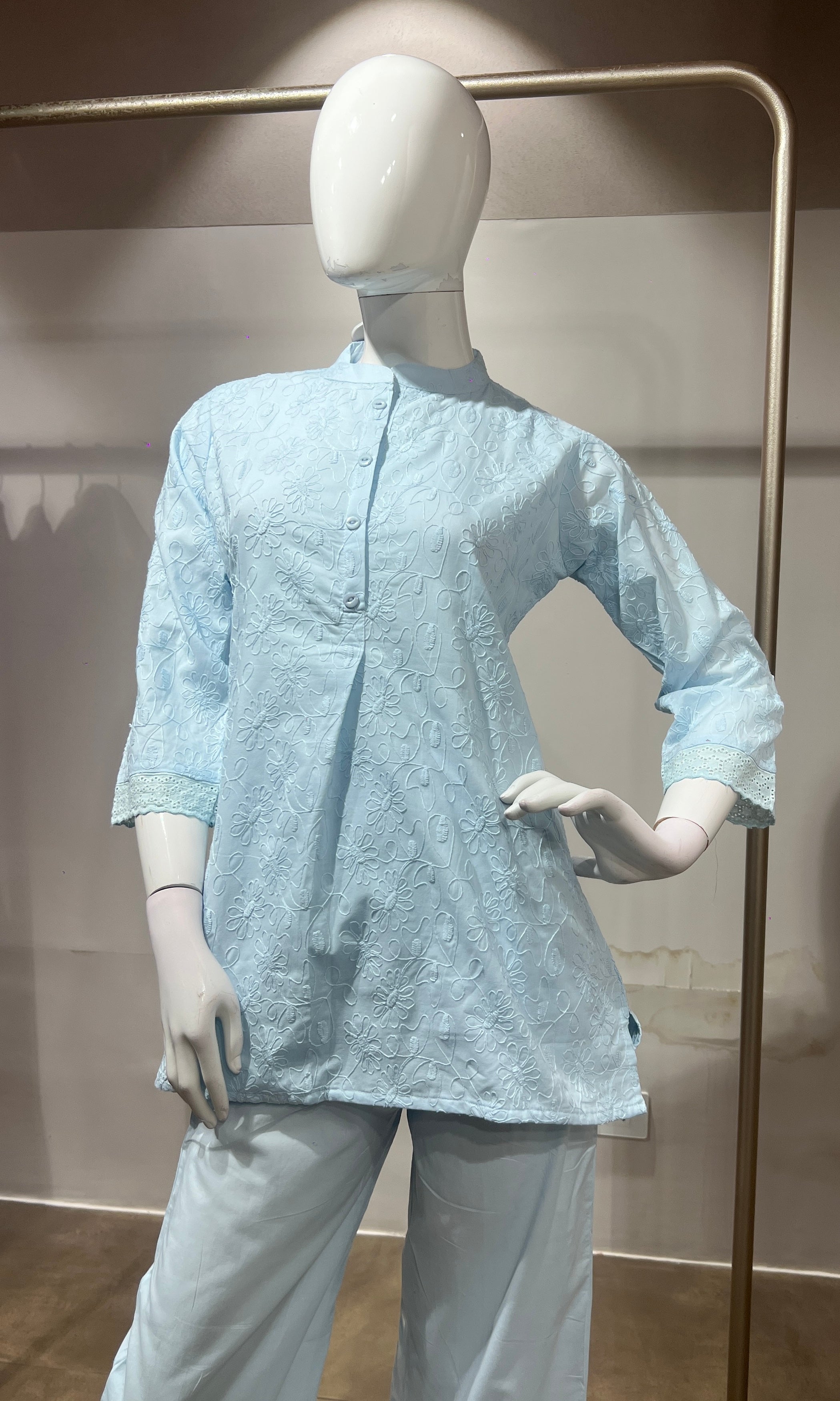 Light blue Cotton Ethnic Co-ord Set