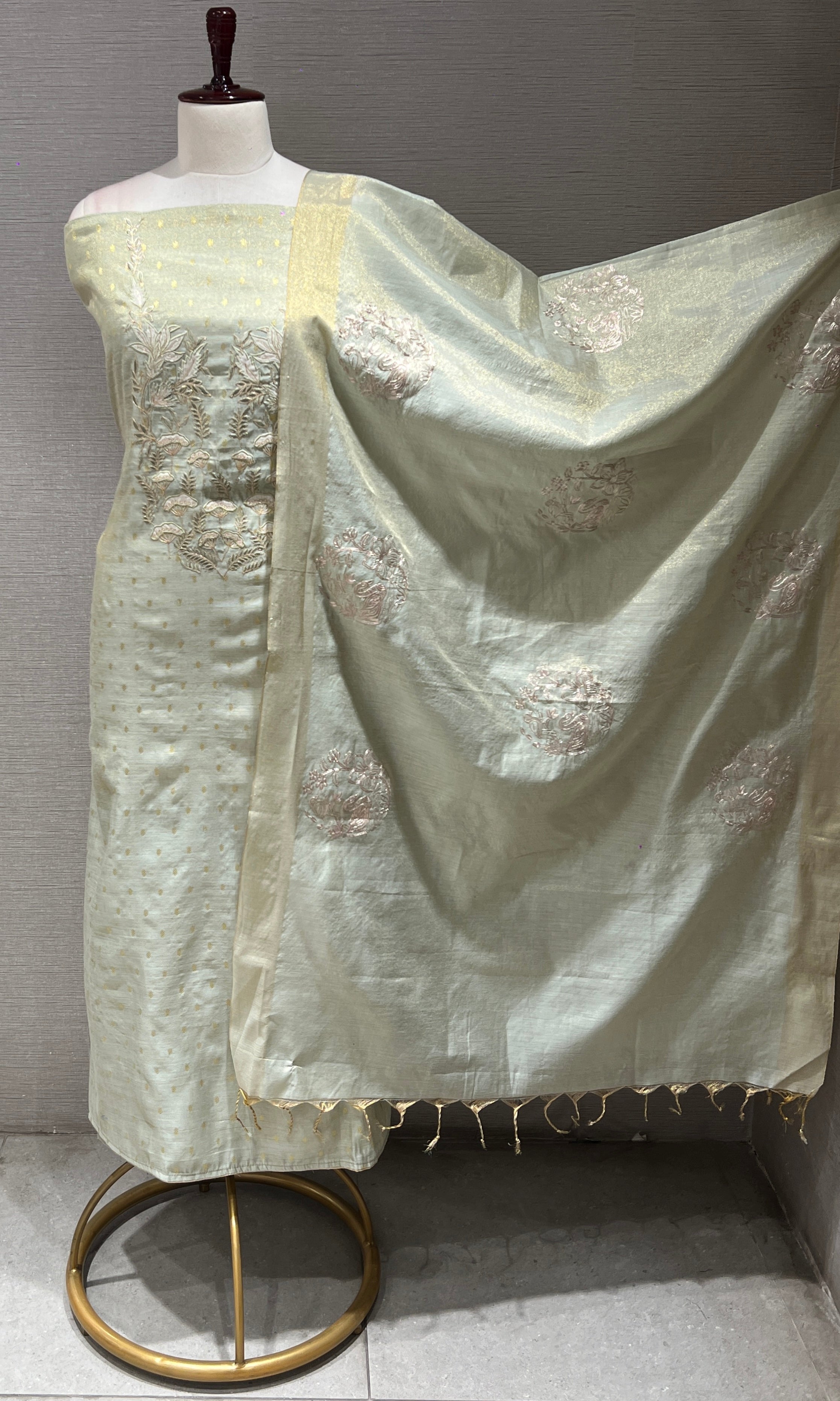 Pista green dress material (party wear)