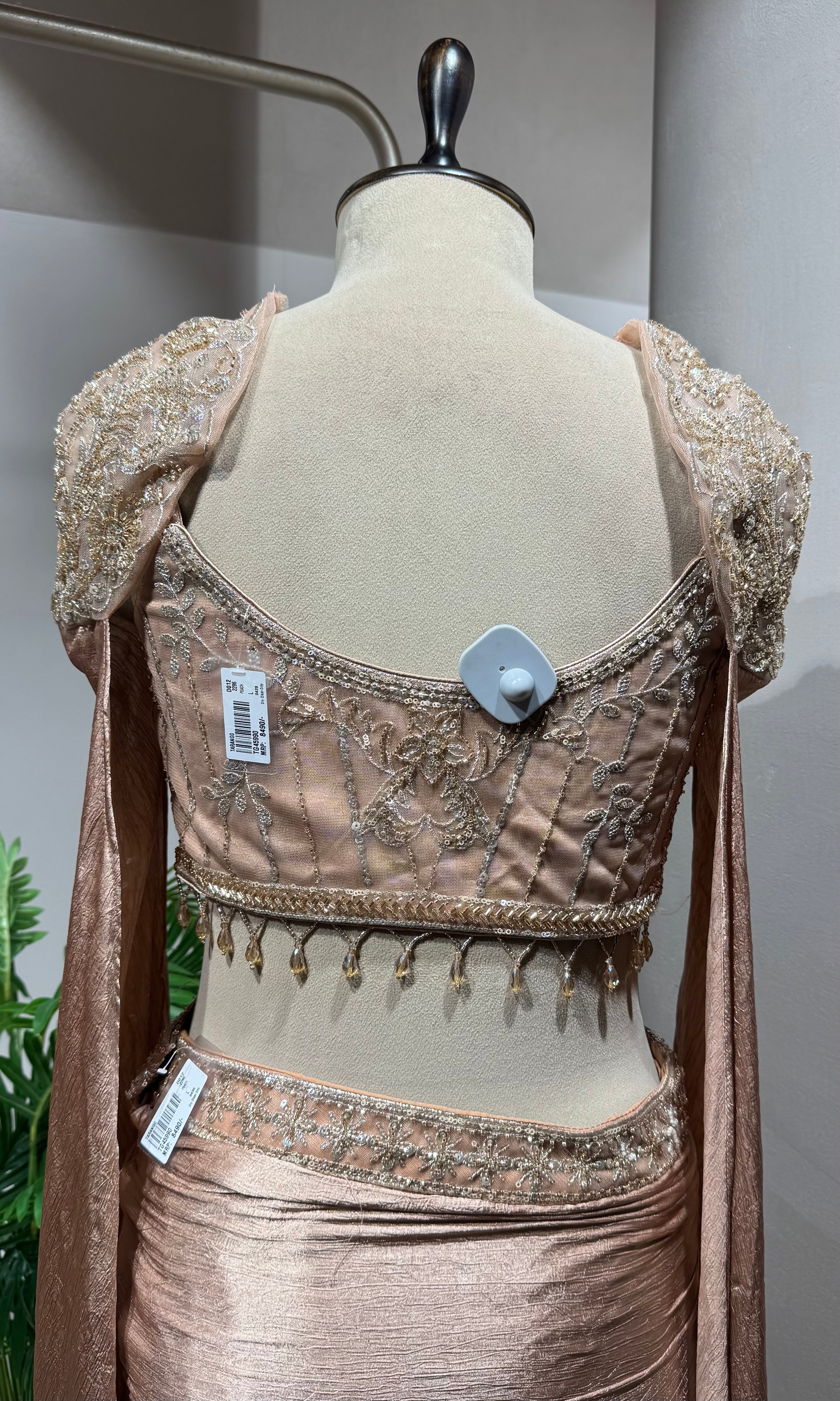 peach Gold skirt with Crystal Embroidered Blouse & Cape