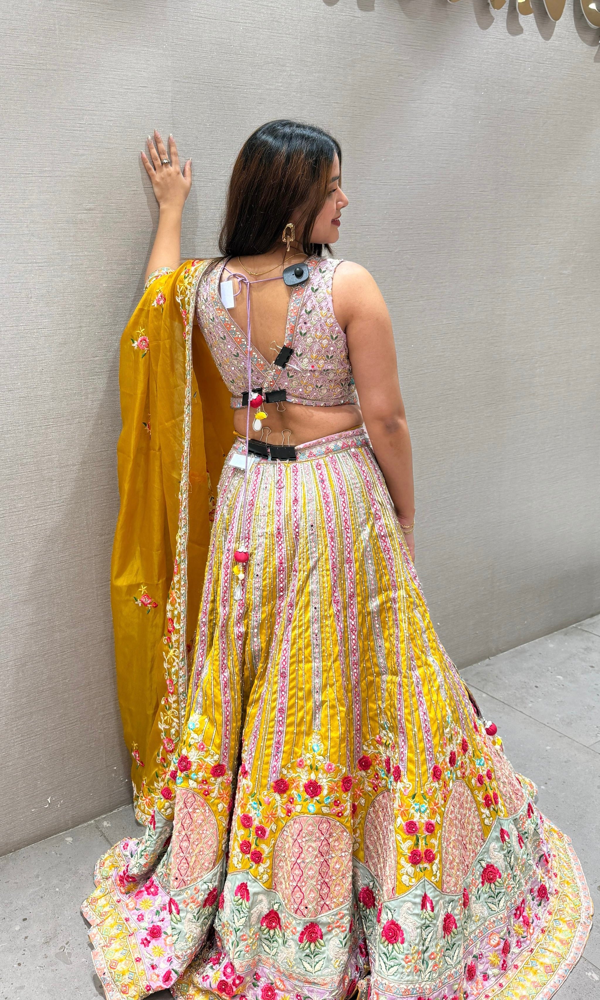 multi yellow lehanga