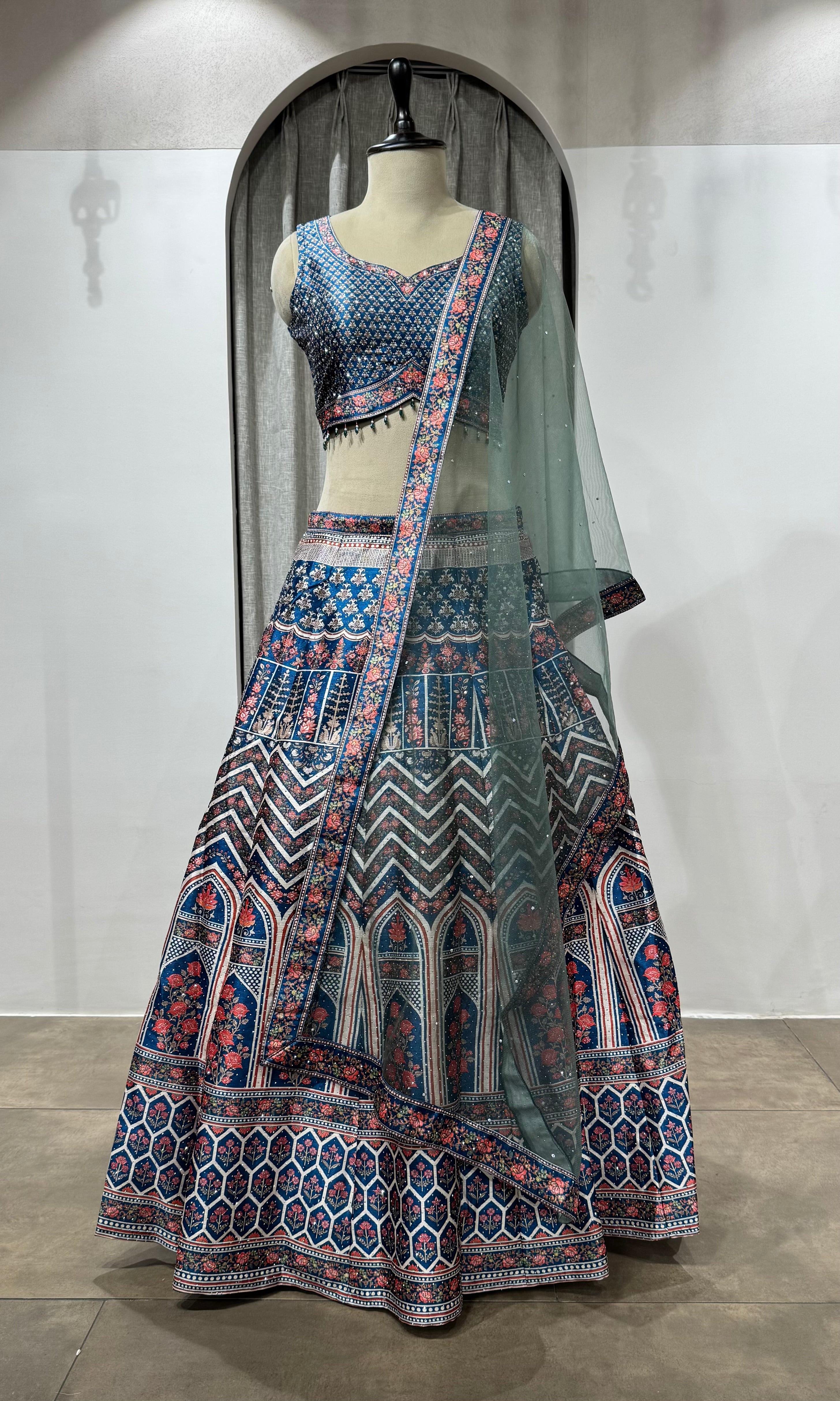 Blue Zardozi Embroidered Bridal LEHENGA