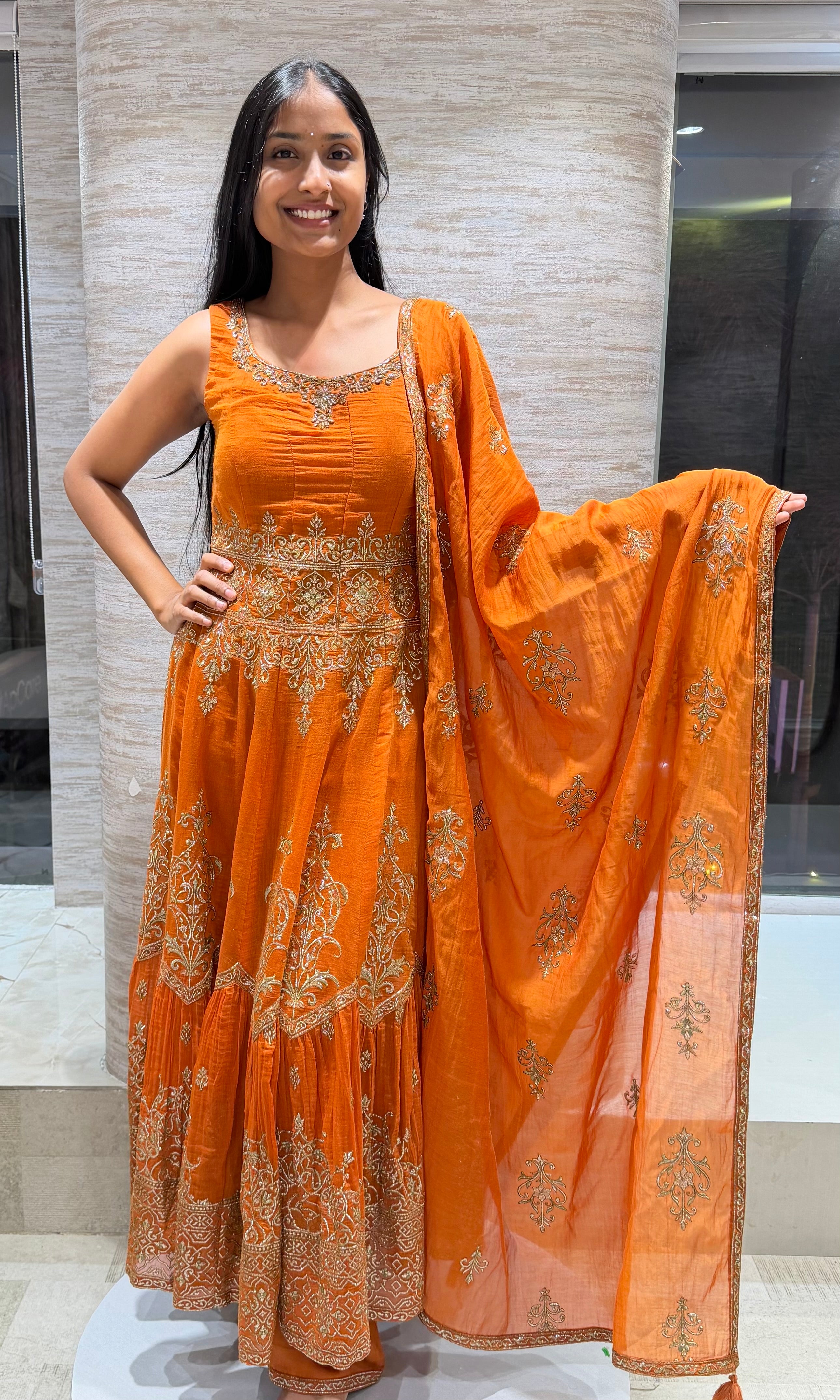 Rust gold embroidered Sharara set