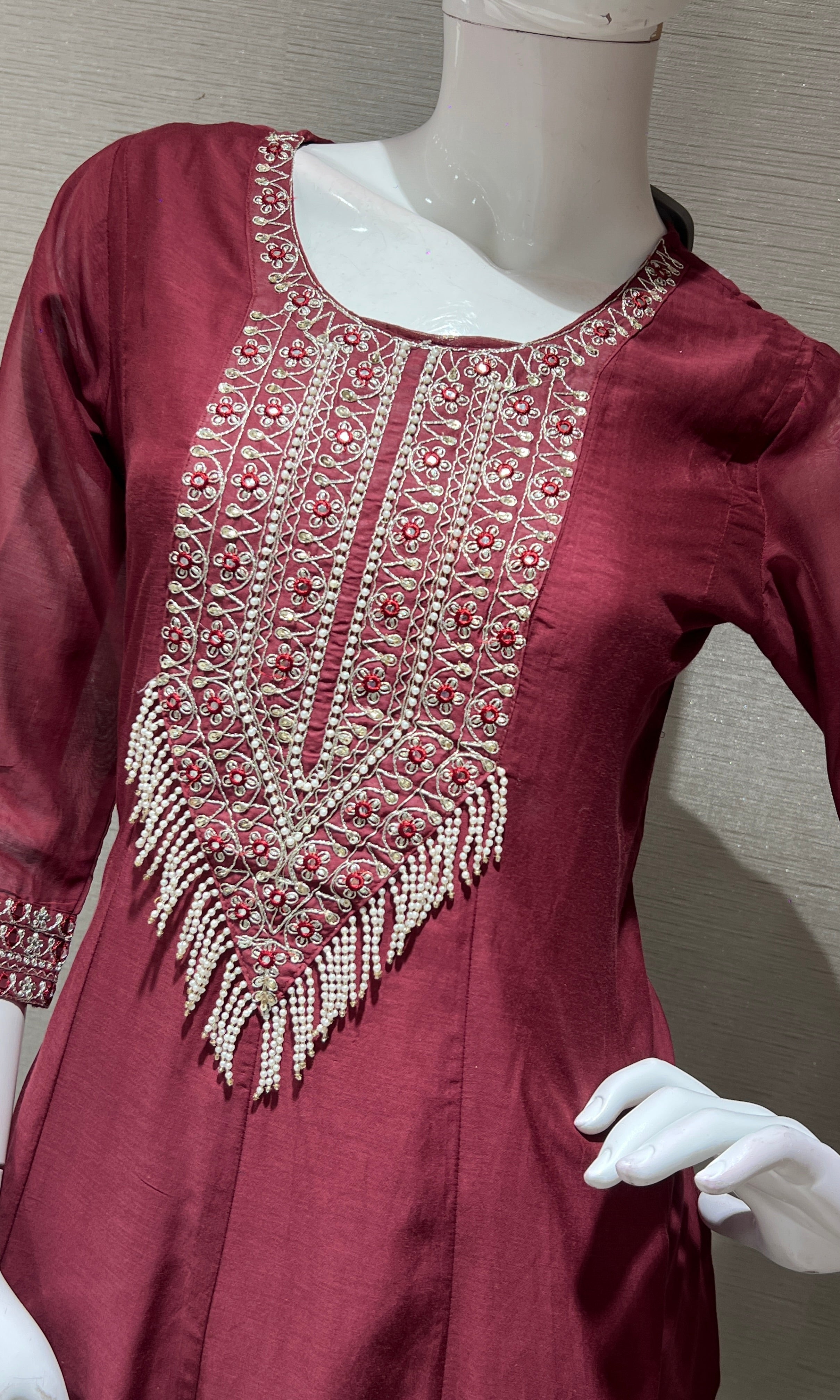 Maroon EMBROIDERED KURTA SET