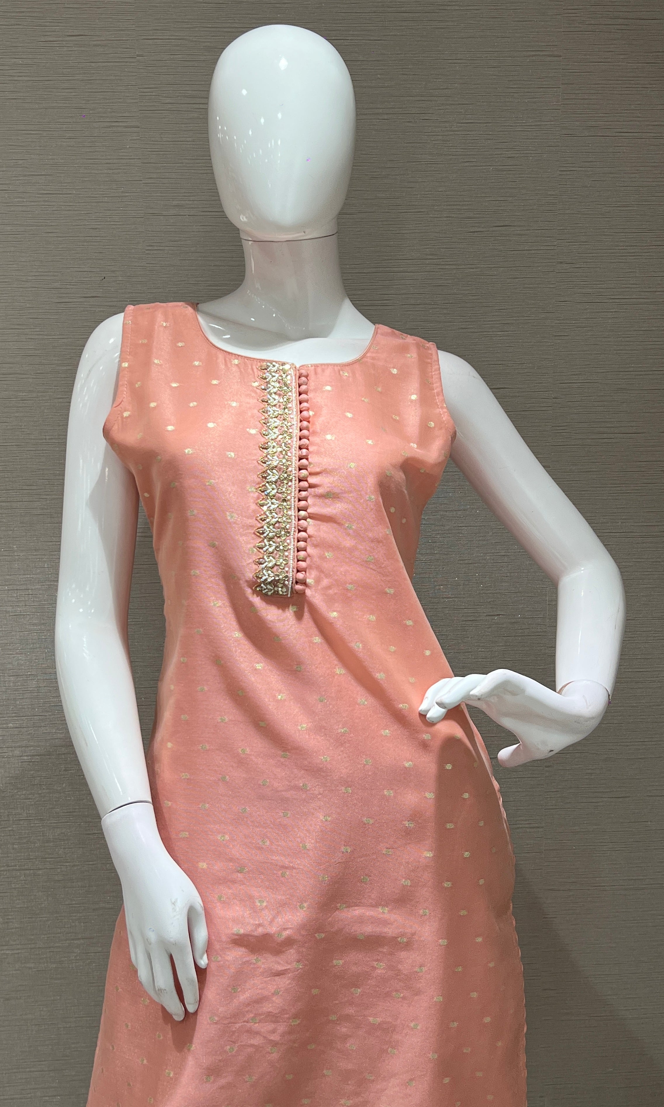 Peach kurta set with striped dupatta