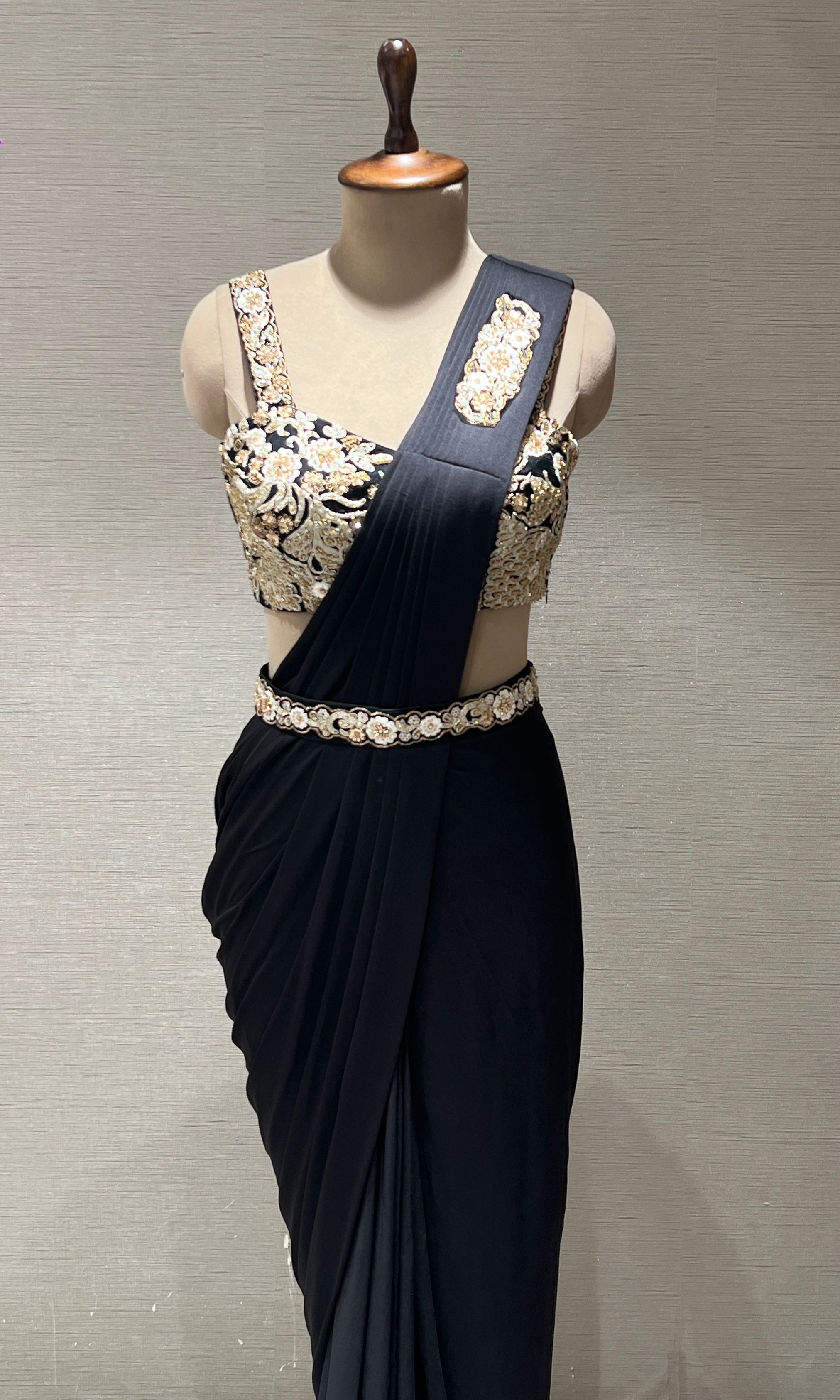Black one minute drape saree
