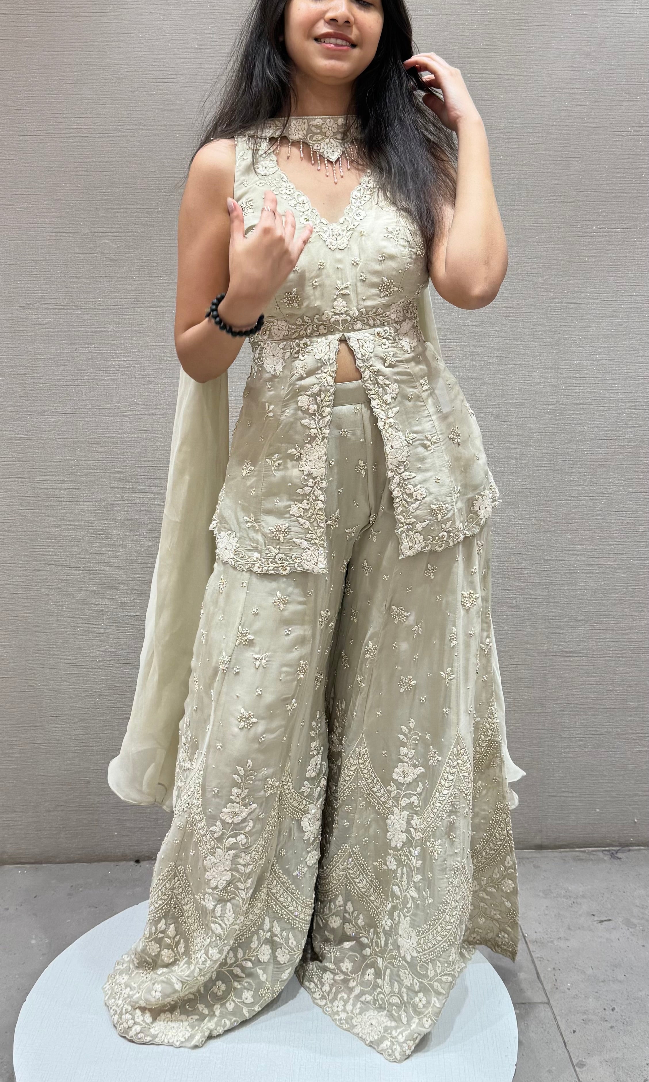 Pista green FRONT SLIT PEPLUM PALAZZO SET