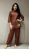 Brown FLORAL EMBROIDERED CORD SET