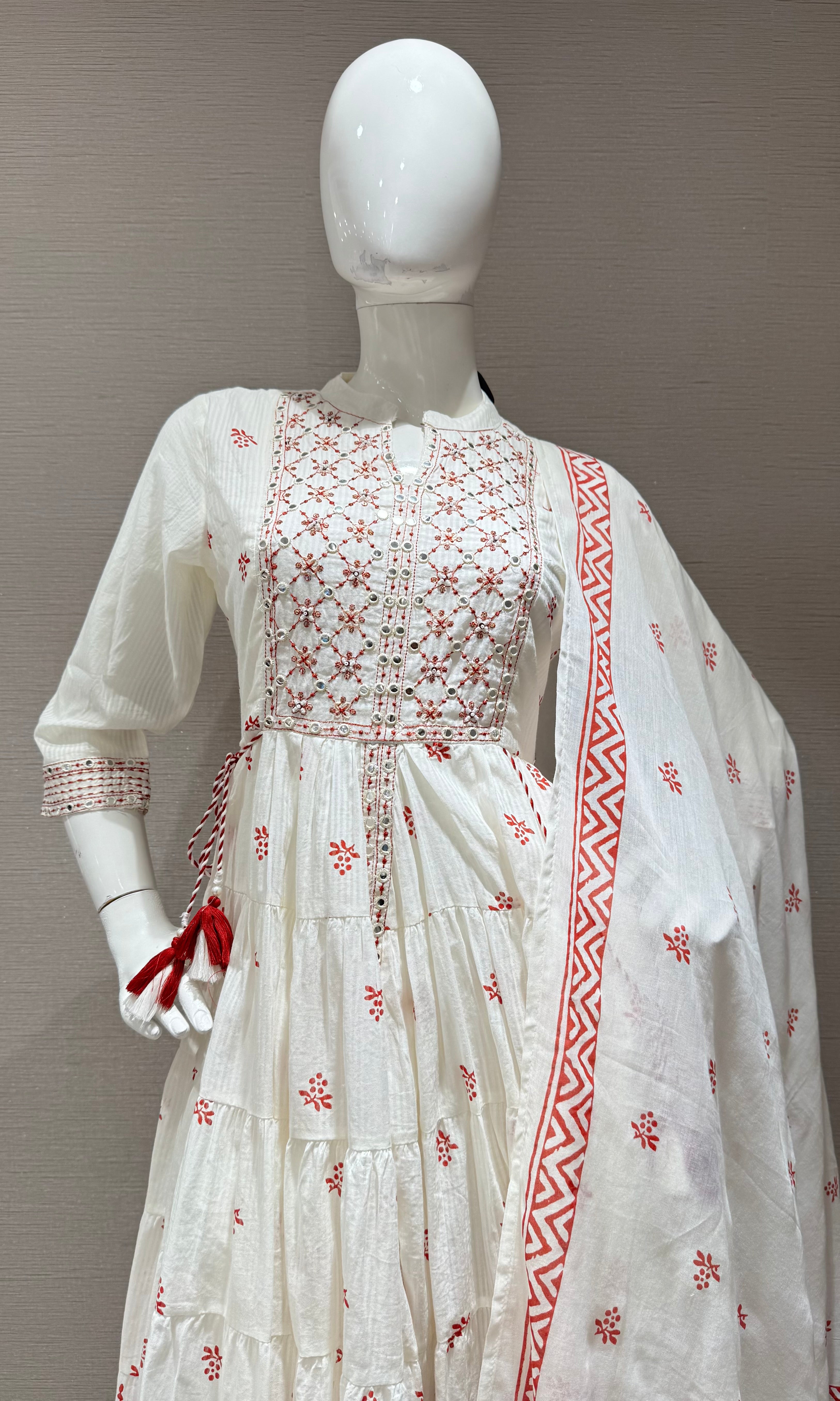 maroon printed anarkali set with dupatta
