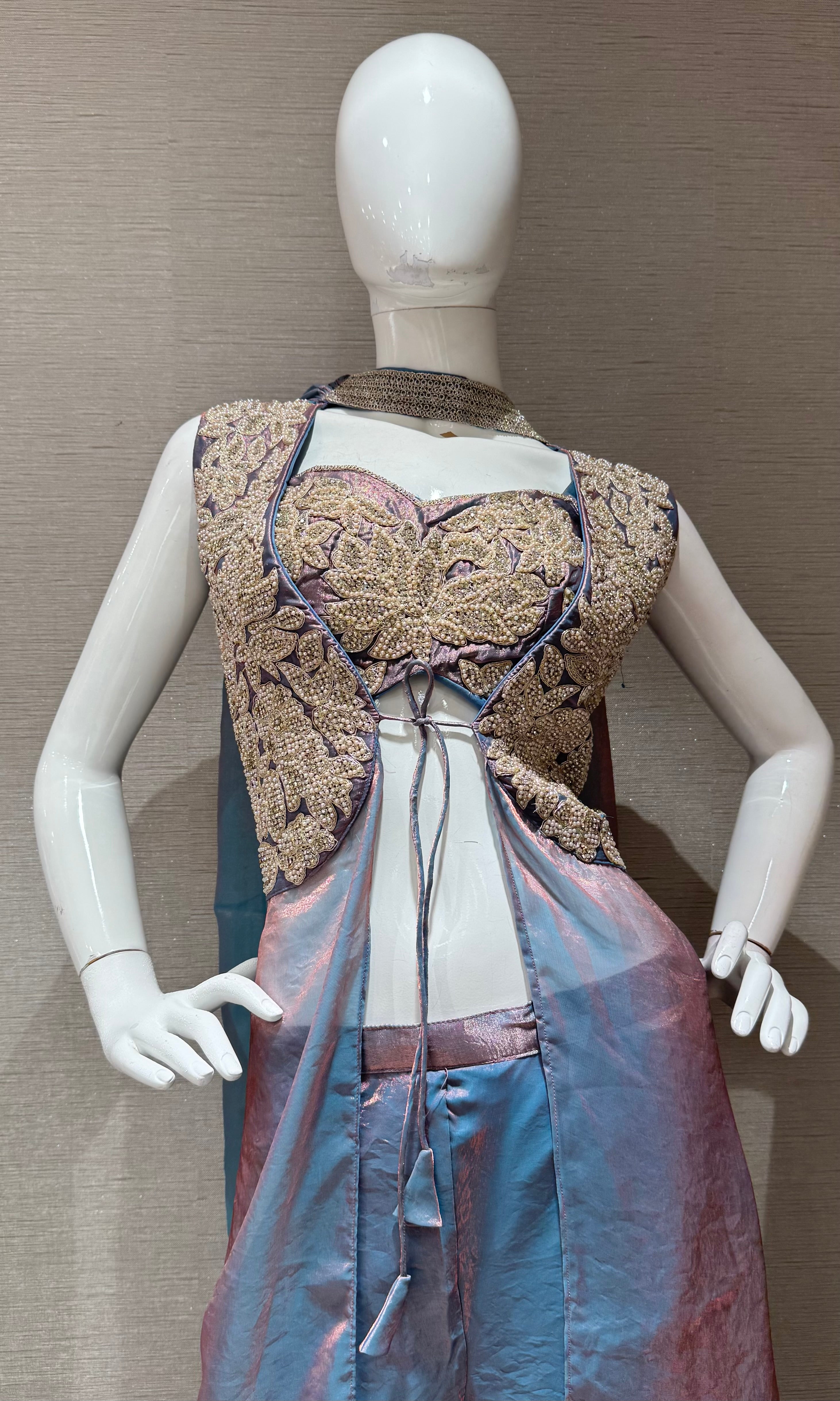 Lavander Embellished Crop Top & Palazzo Set
