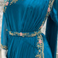 🦋Blue long dress with drape pallu and belt🦋