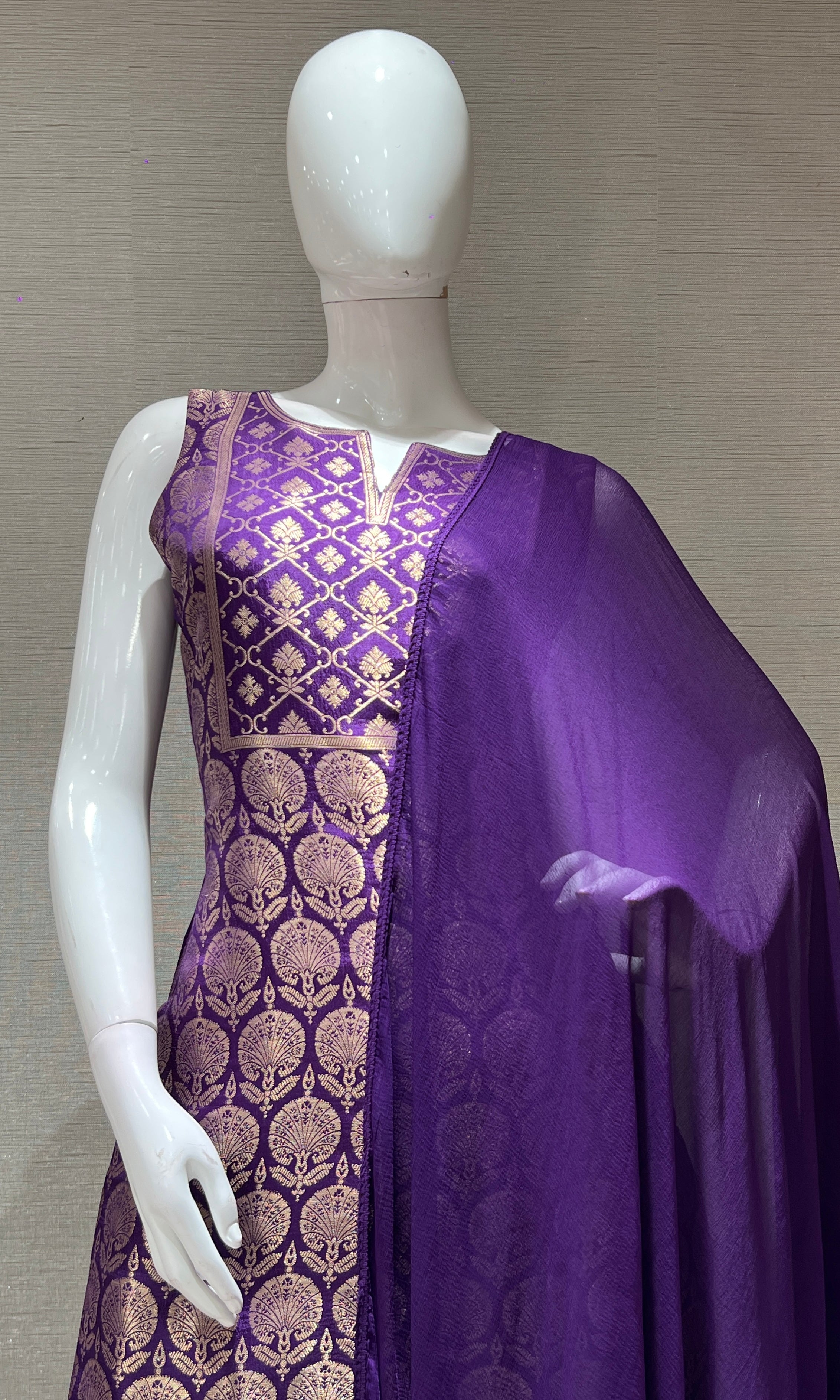 Purple Silk KURTA SET with Golden Embroidery