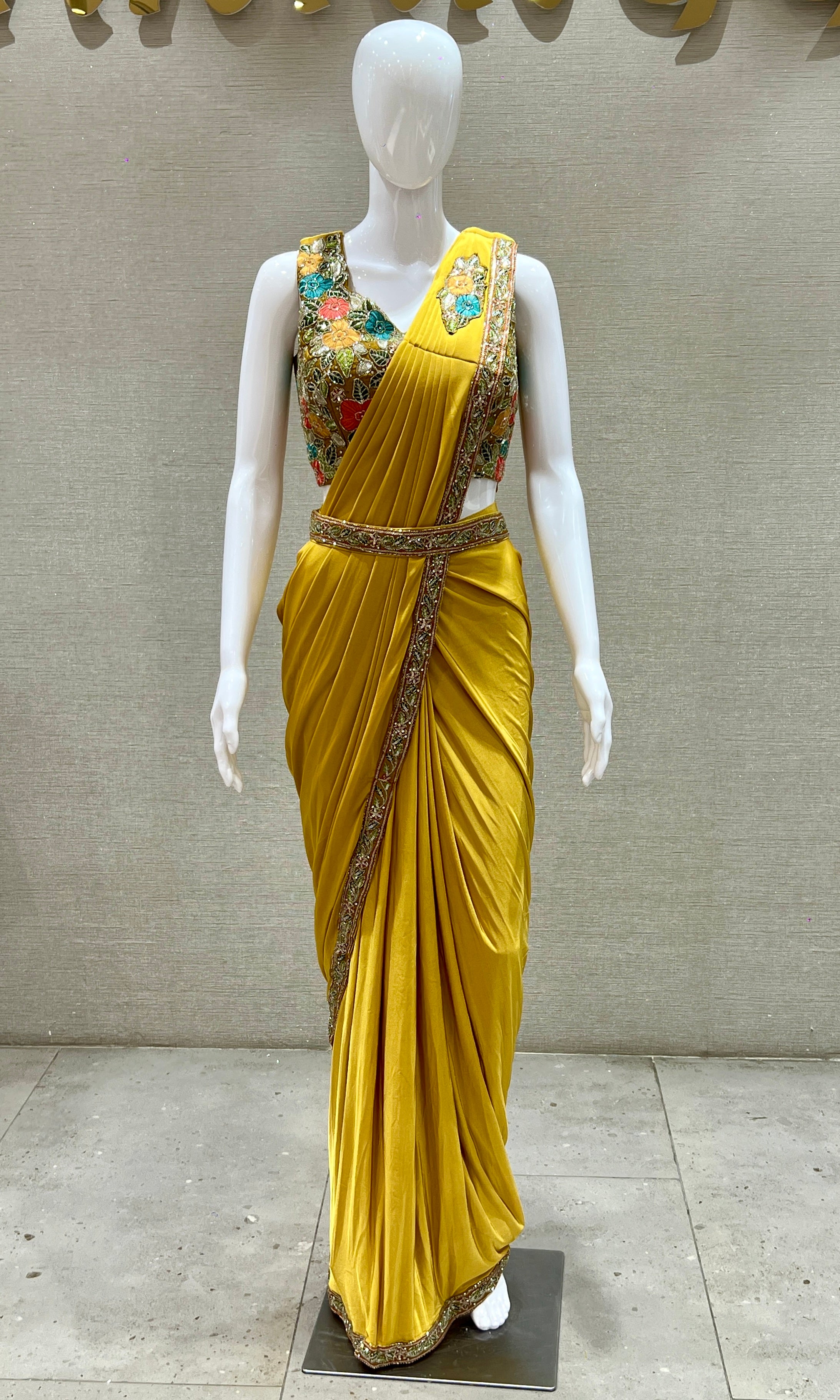 Yellow one minute saree