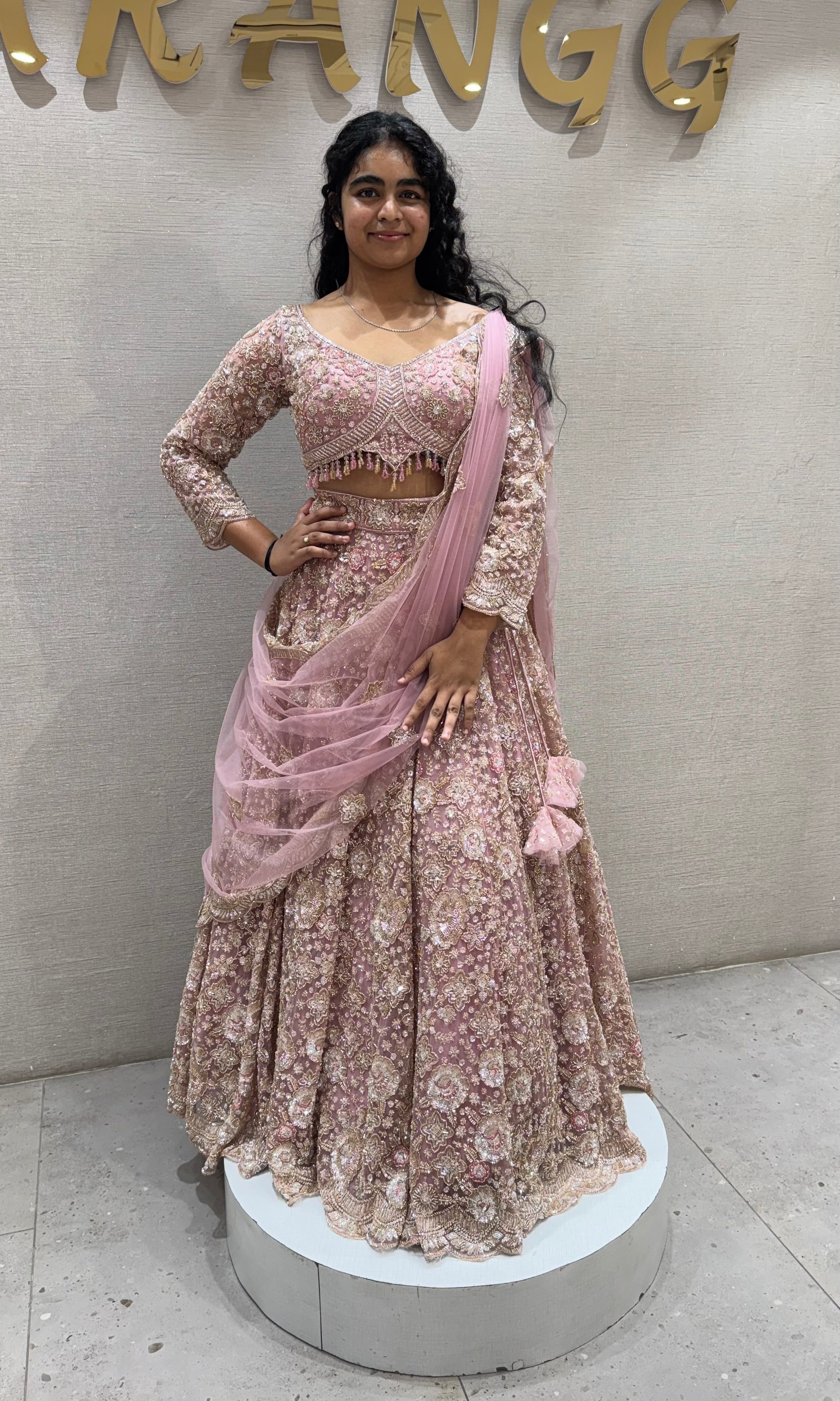 Onion pink Embroidered Net Lehenga Set