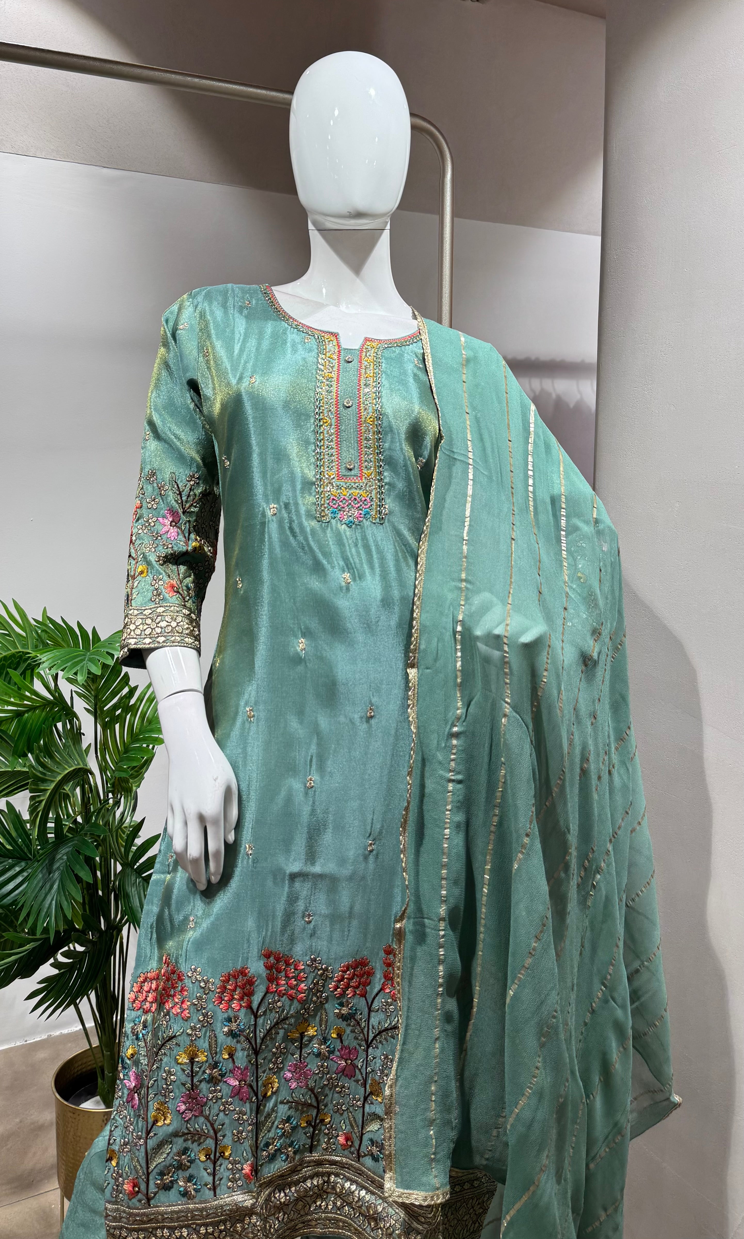 GREEN Festive Wear Straight Cut Suit