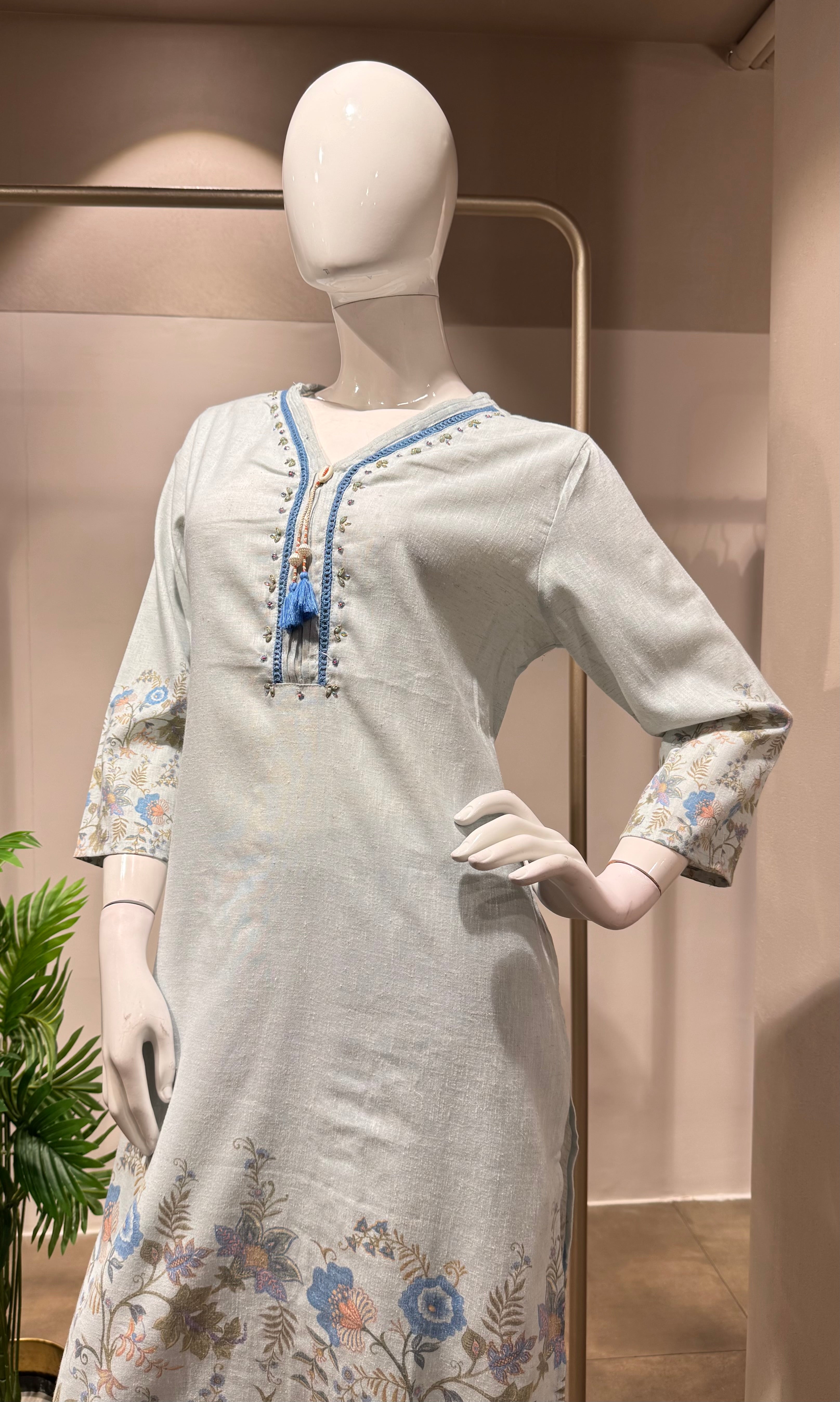 Light blue FLORAL PRINT EMBROIDERED kurta set