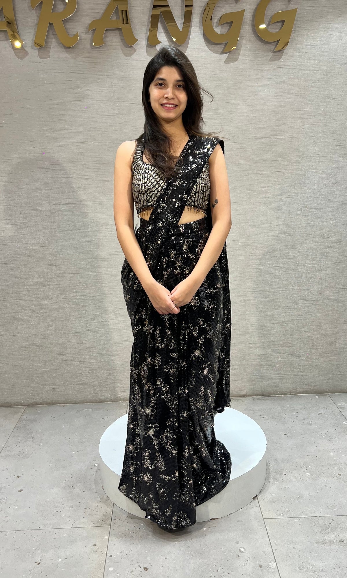 black georgette saree with sequin embellished blouse