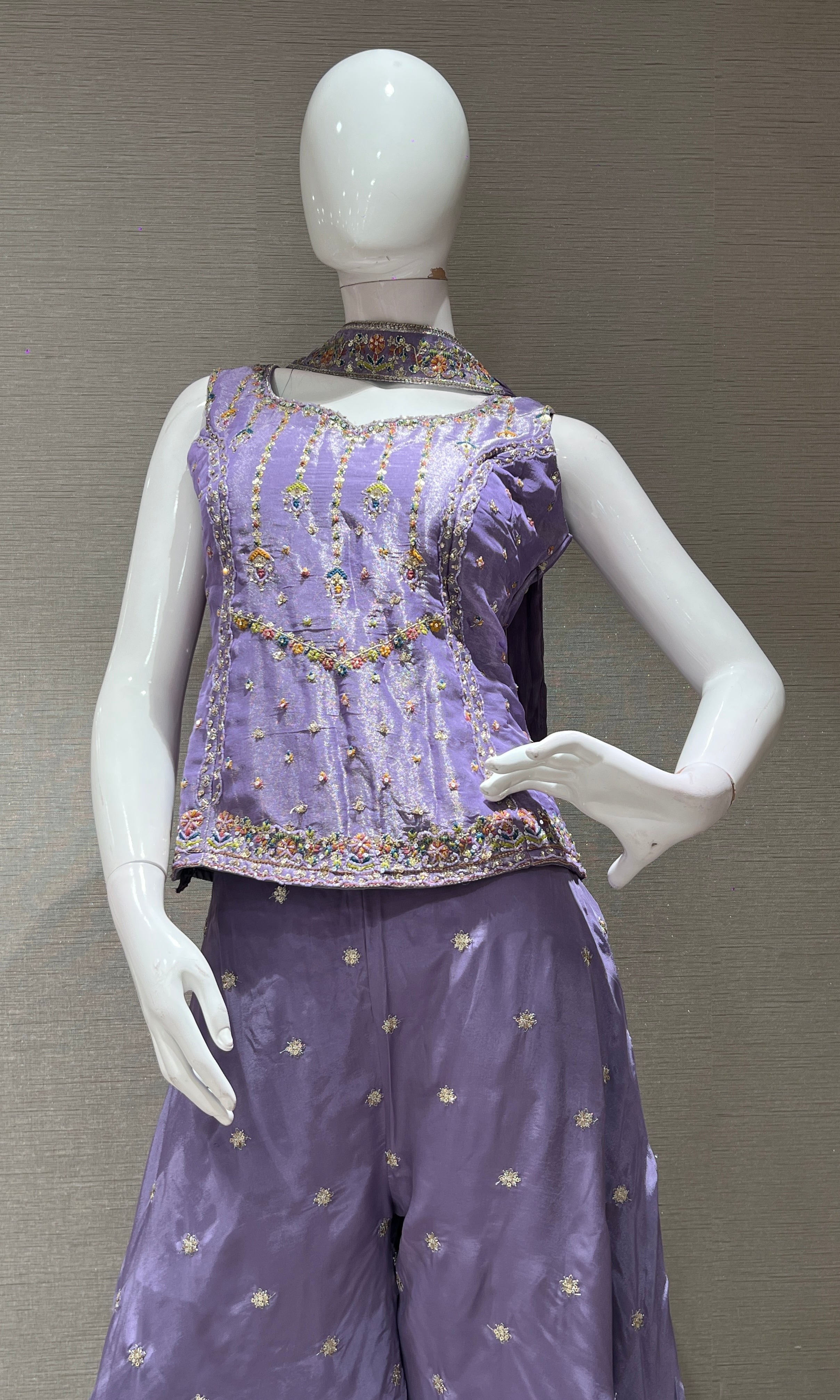 Purple EMBROIDERED SHARARA SET