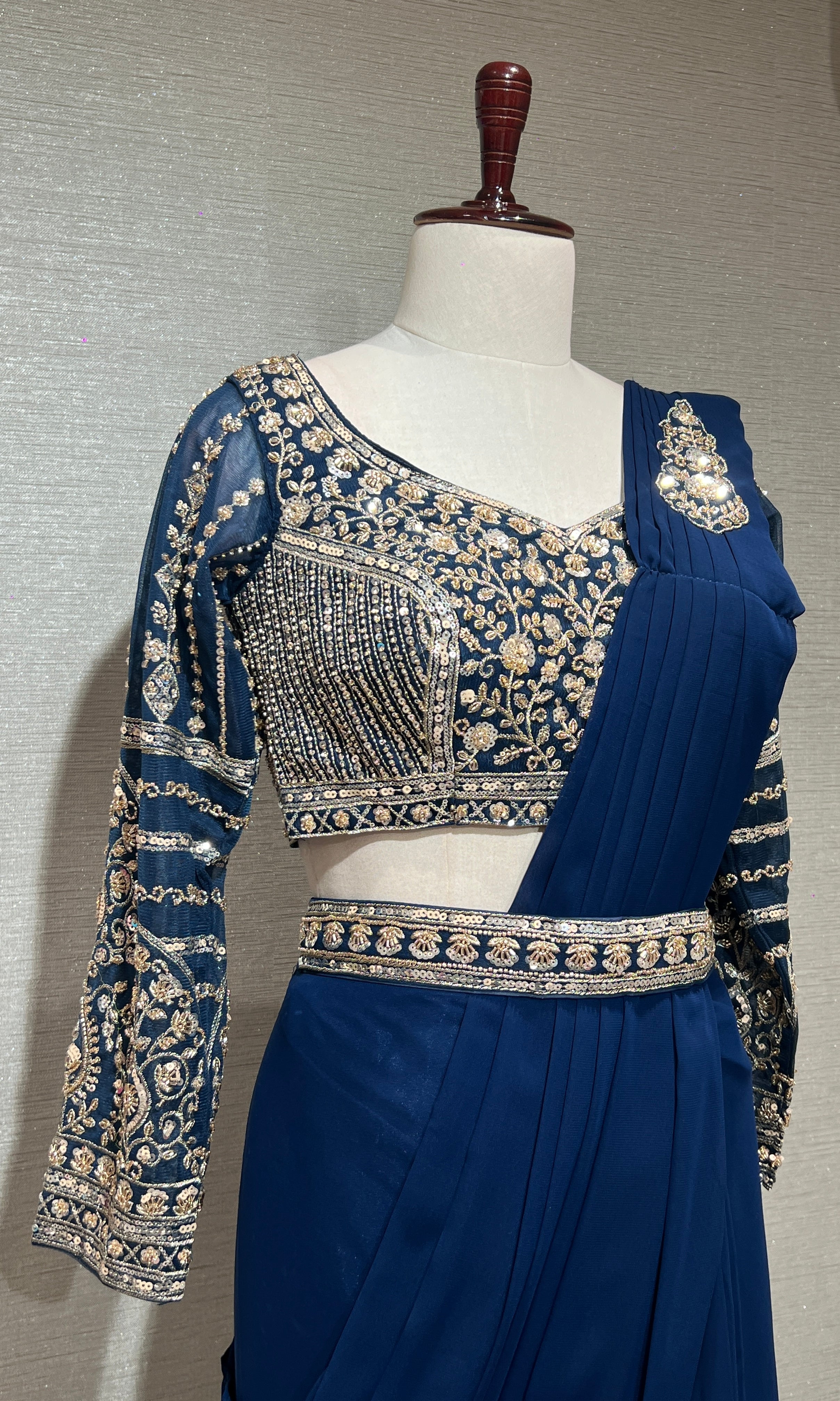 BLUE drape saree with embellished blouse