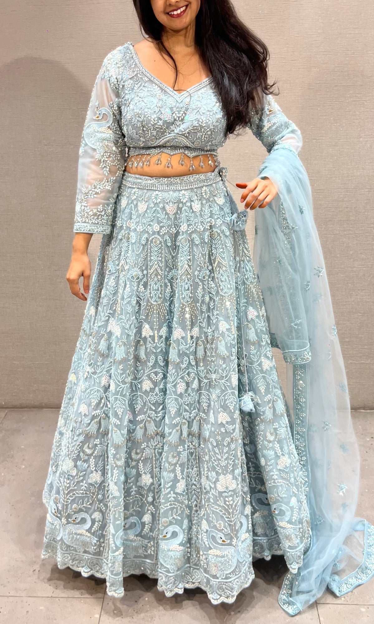 Powder Blue Floral silk Embroidered Bridal Lehenga set with dupatta
