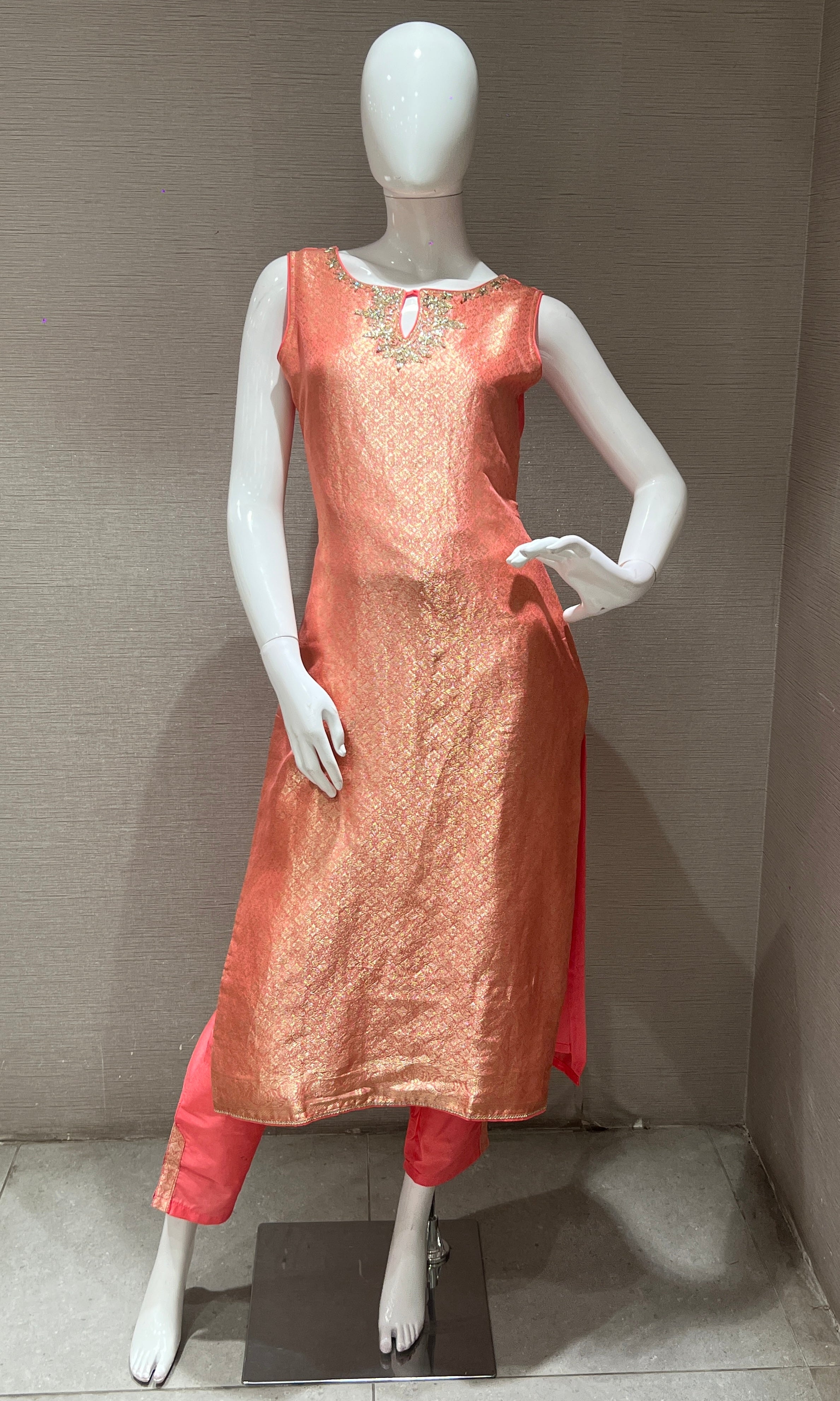 Peach Gold Embellished Kurta Set