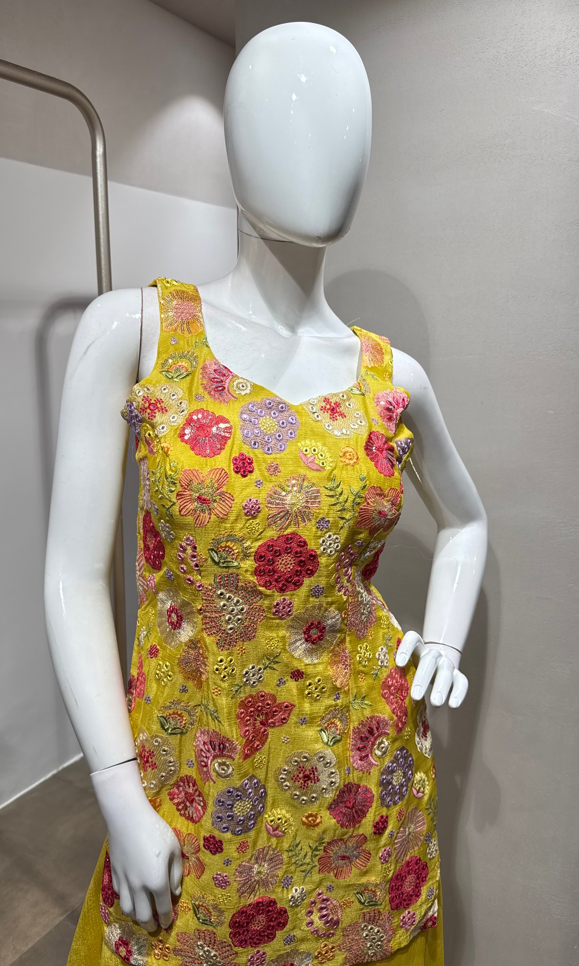 yellow floral print sharara set