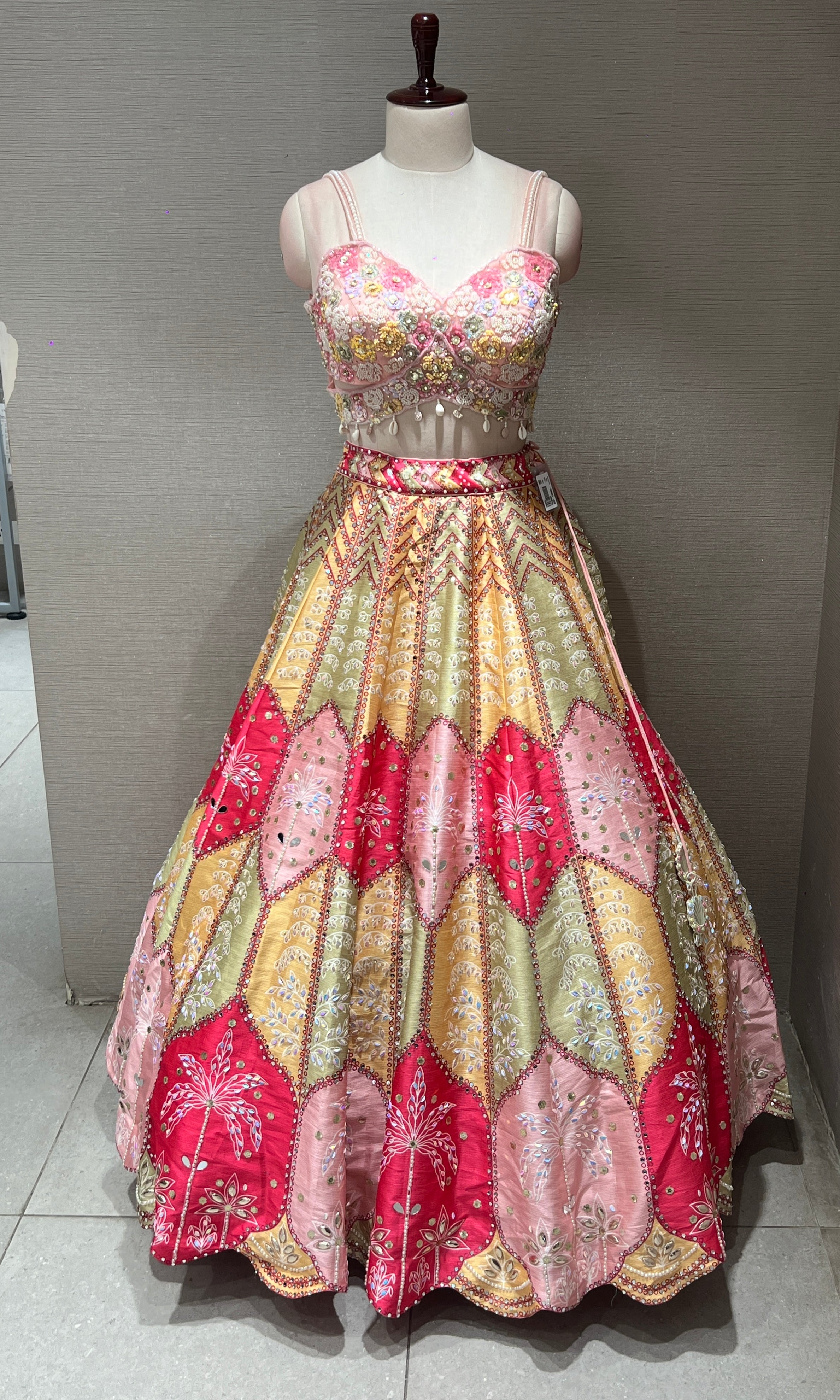 Baby pink MULTICOLOUR EMBROIDERY LEHENGA