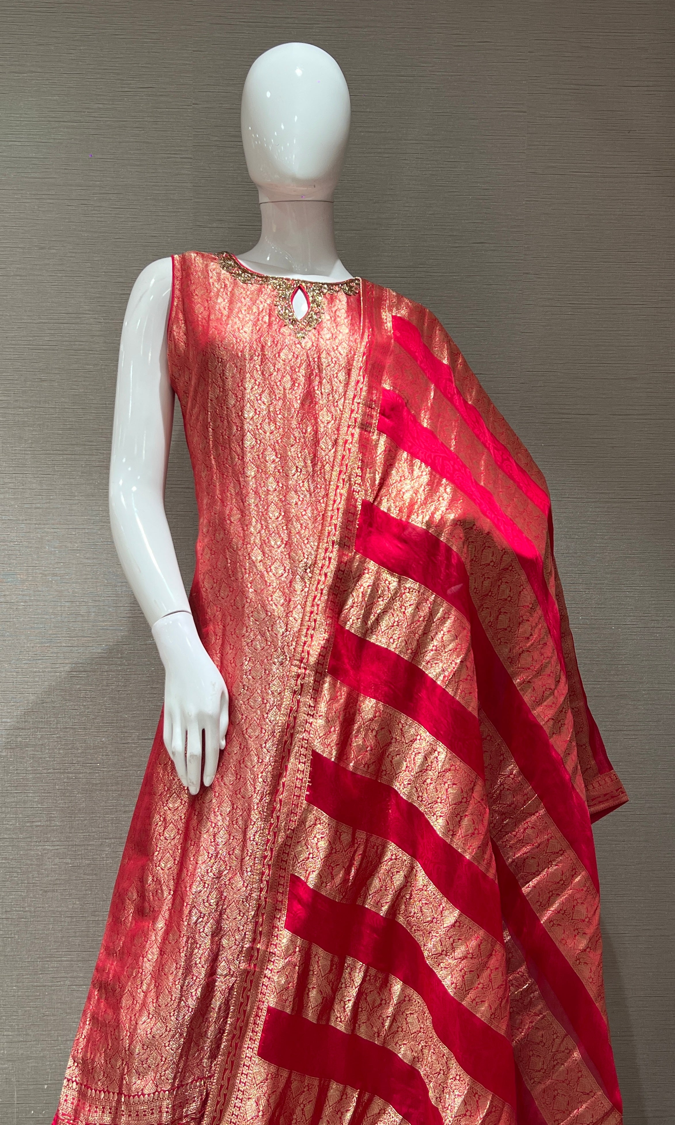 red and gold kurta set with dupatta