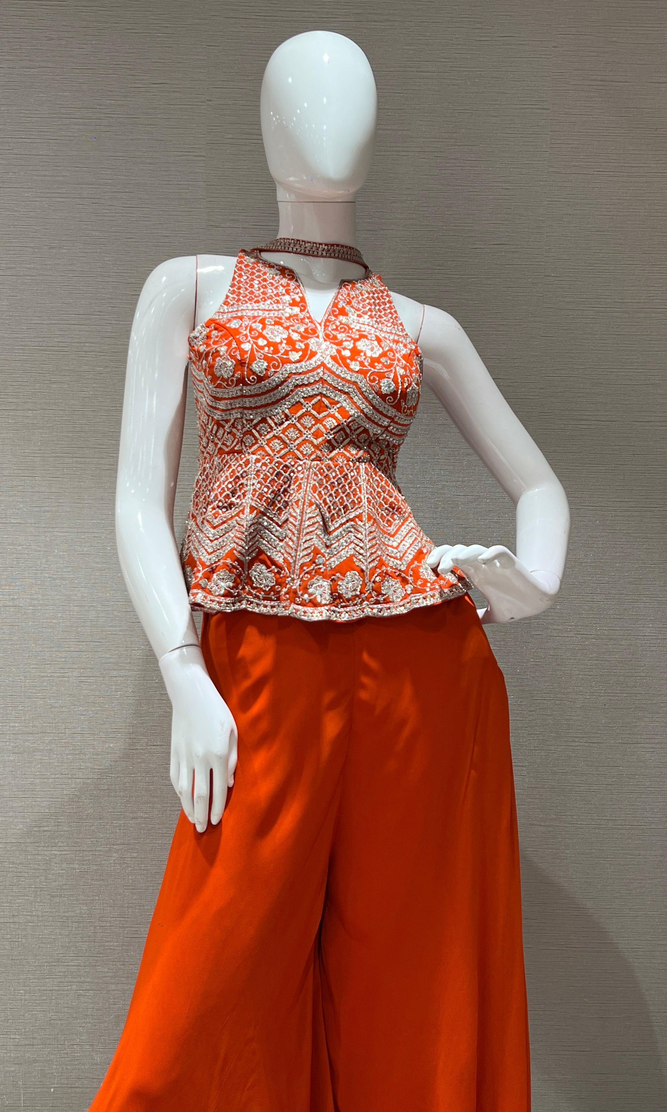 ORANGE EMBROIDERED PEPLUM Palazzo set